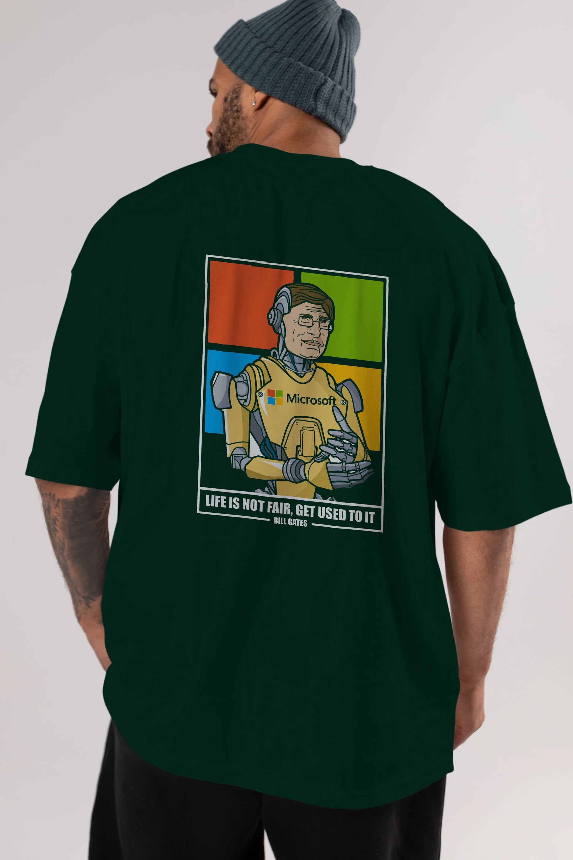 Bill Gates Robot Human Arka Baskılı Oversize t-shirt Erkek Kadın Unisex %100 Pamuk tişort