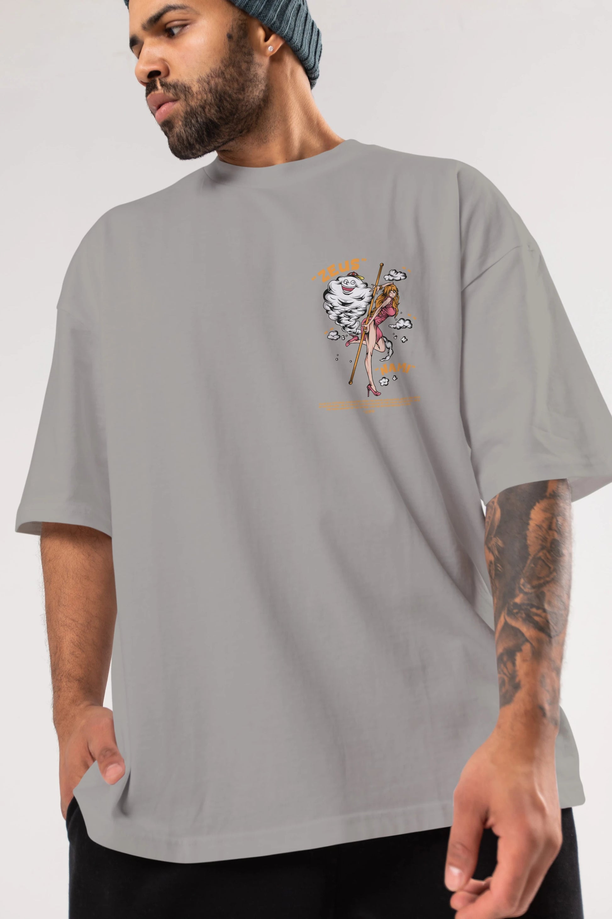 Zeus Nami Ön Sol Baskılı Oversize t-shirt Erkek Kadın Unisex %100 Pamuk Bisiklet Yaka tişort