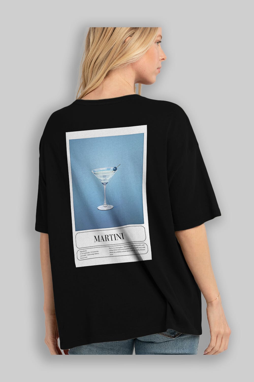 Martini Arka Baskılı Oversize t-shirt Erkek Kadın Unisex %100 Pamuk Bisiklet Yaka tişort