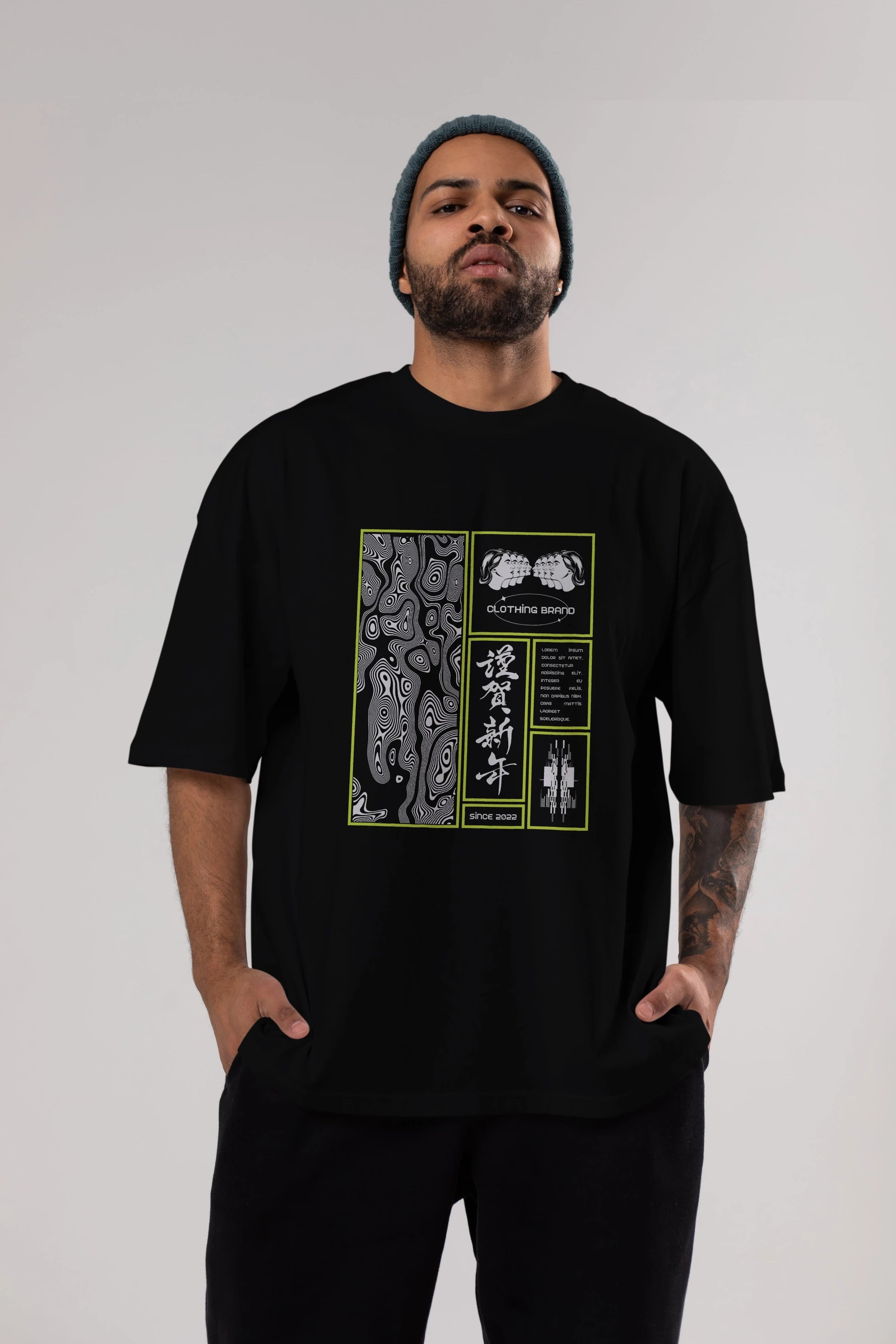 Neon Japanese Streetwear Ön Baskılı Oversize t-shirt Erkek Kadın Unisex