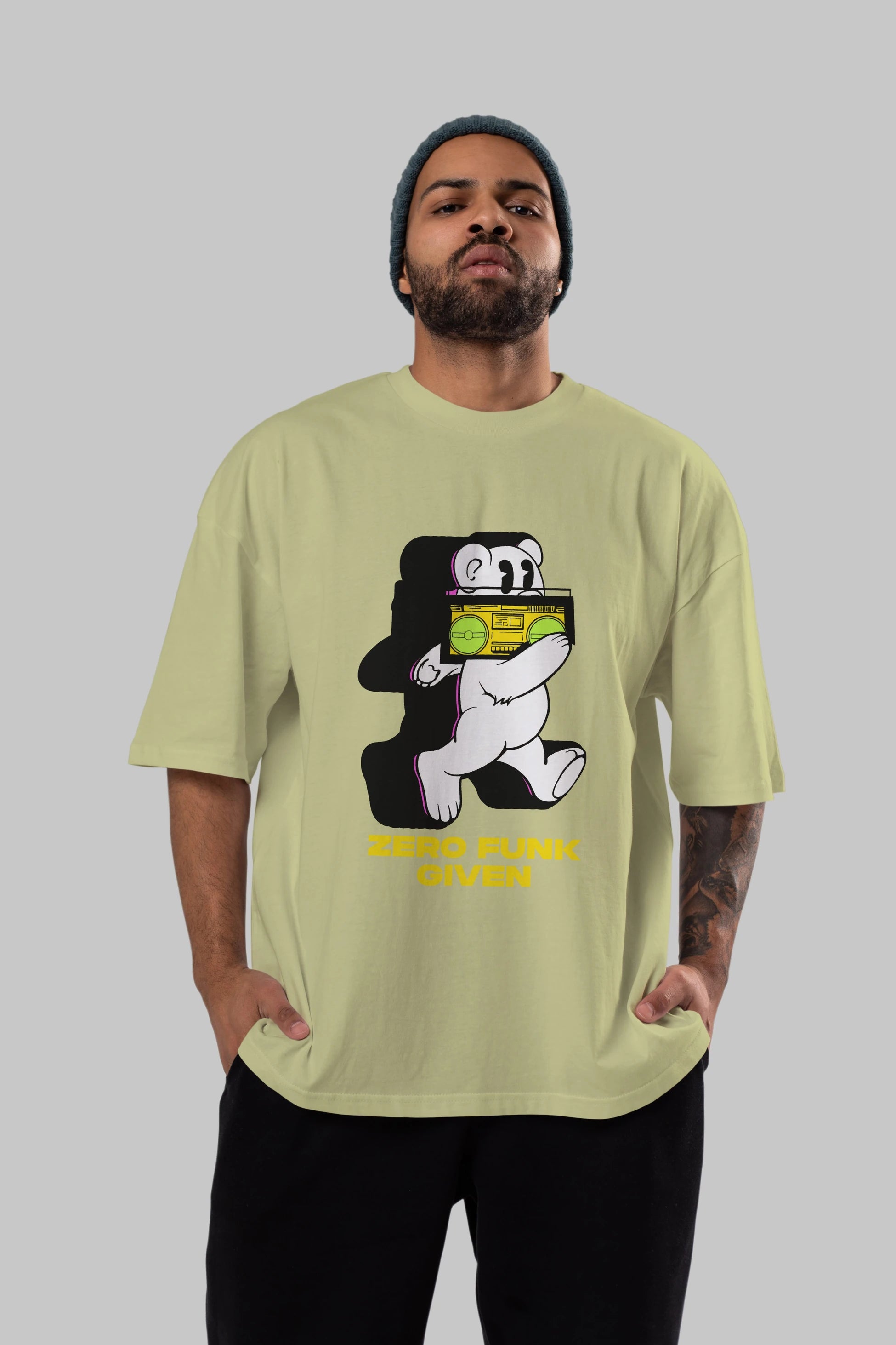 Zero Funk Given Bear Ön Baskılı Oversize t-shirt Erkek Kadın Unisex
