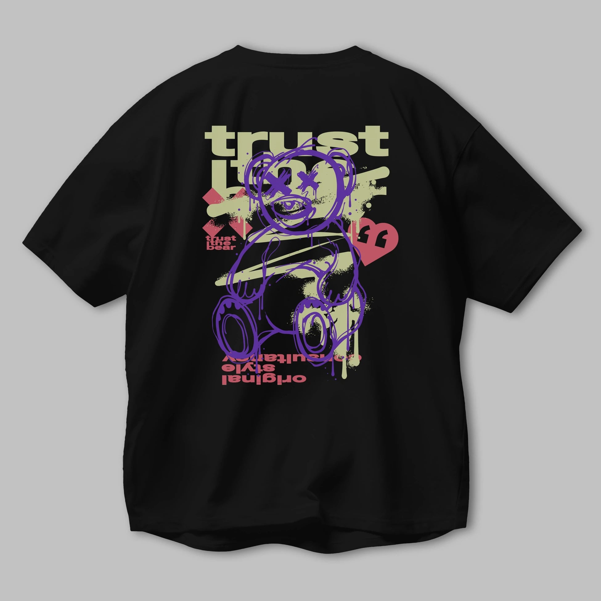 Trust The Bear 3 Arka Baskılı Oversize t-shirt Erkek Kadın Unisex