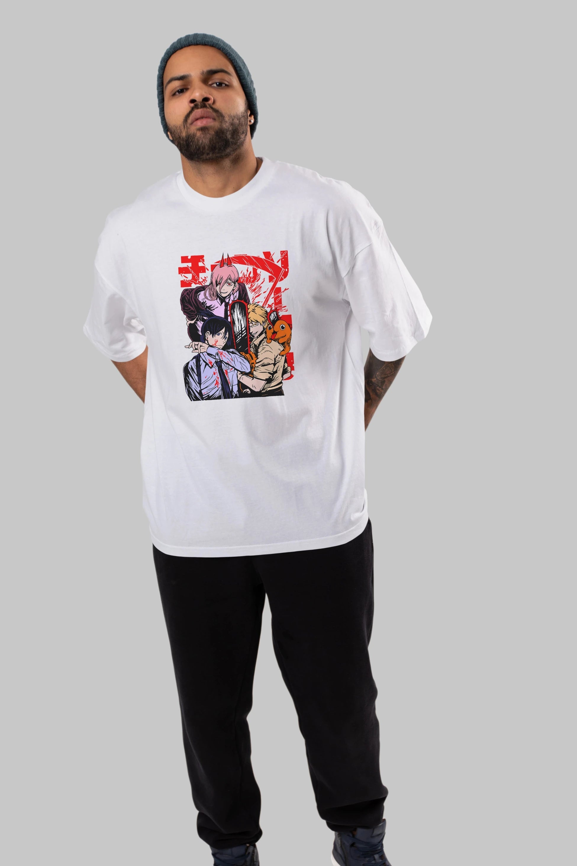 CHAINSAWMAN CREW Anime Ön Baskılı Oversize t-shirt %100 pamuk Erkek Kadın Unisex