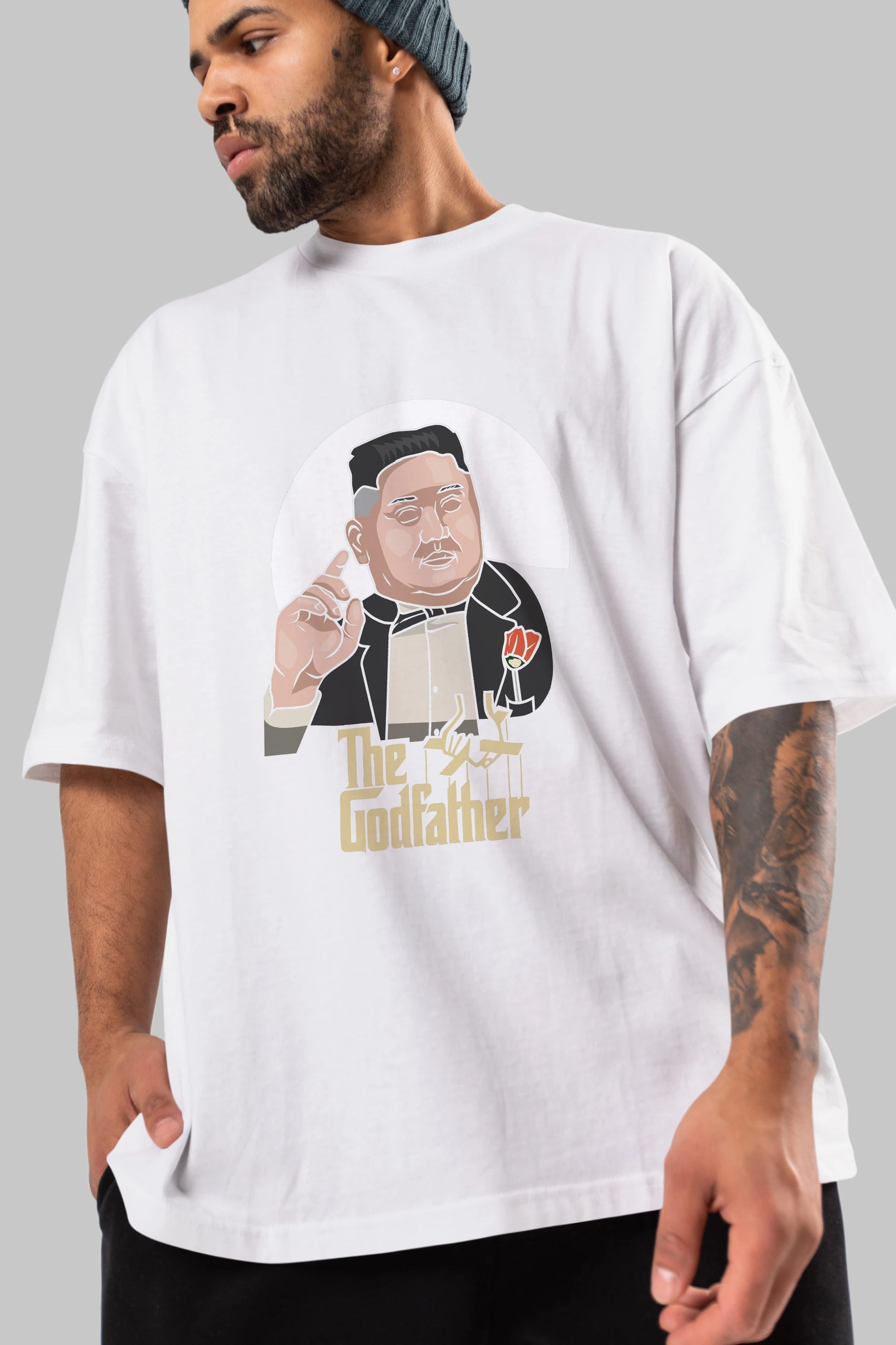 Godfather Jong Un Ön Baskılı Oversize t-shirt Erkek Kadın Unisex %100 Pamuk tişort