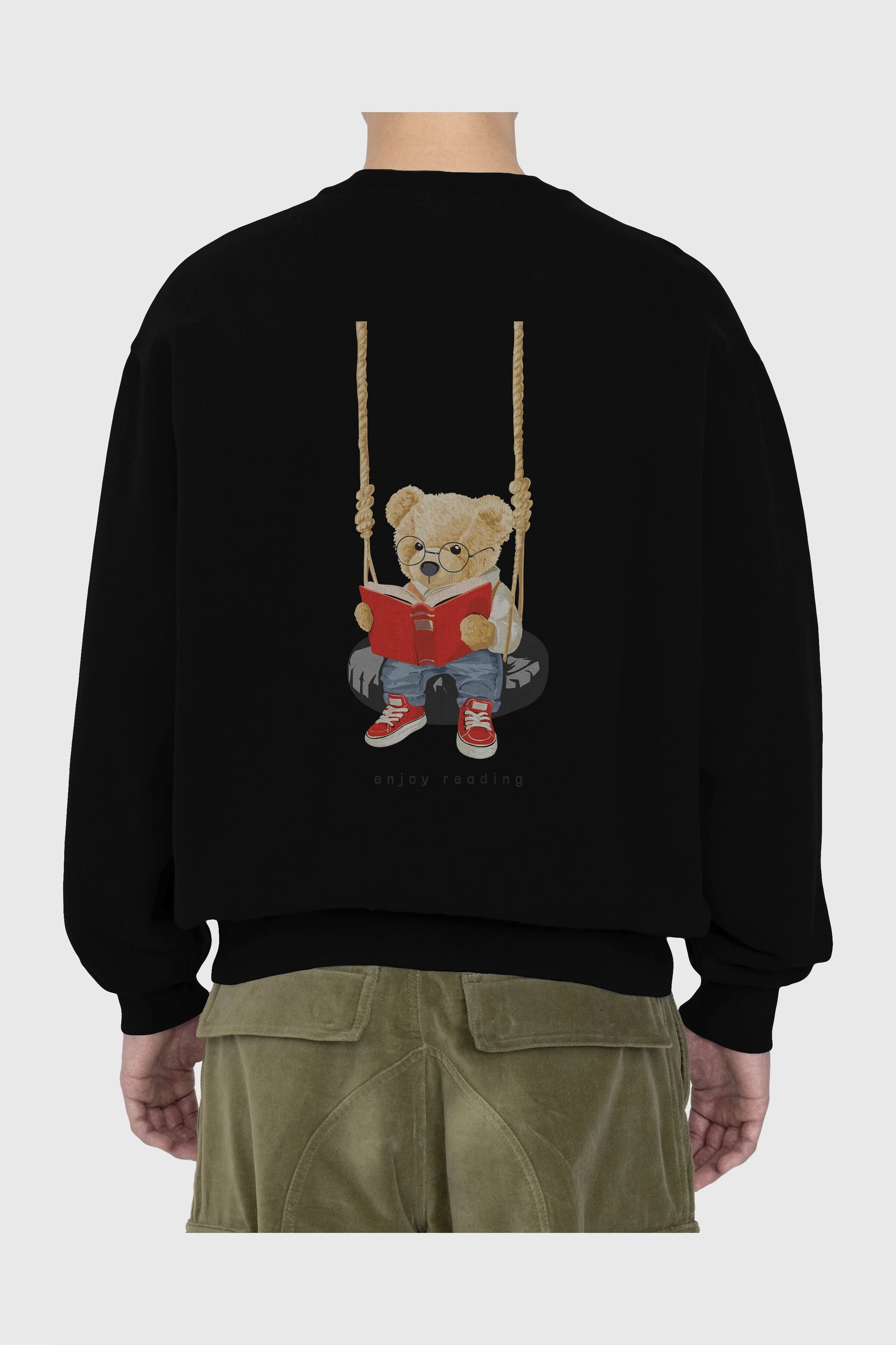 Teddy Bear Enjoy Reading Arka Baskılı Oversize Sweatshirt Erkek Kadın Unisex