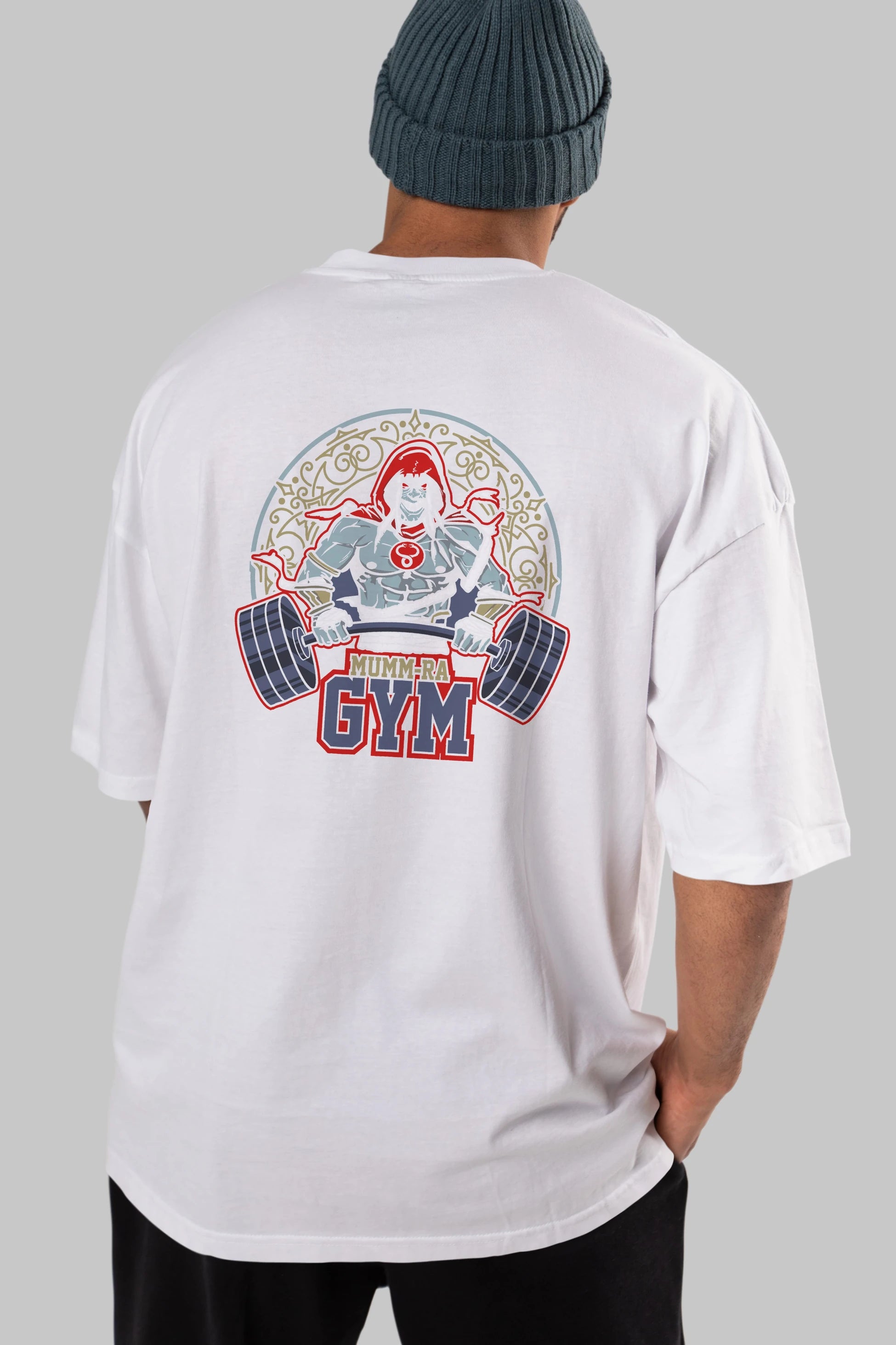 Mumm-ra GYM Arka Baskılı Oversize t-shirt Erkek Kadın Unisex %100 Pamuk Bisiklet Yaka tişort