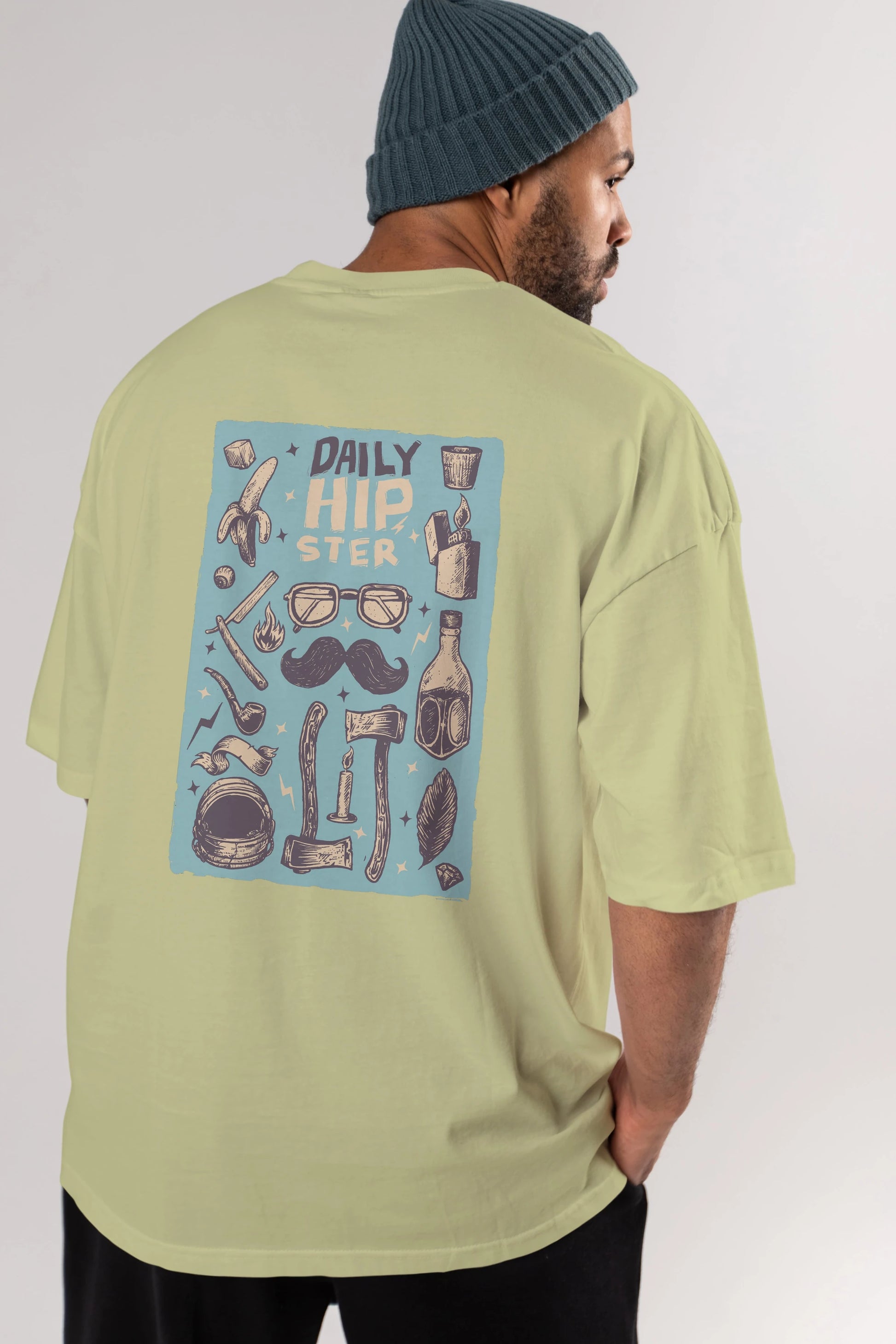 Hipster Arka Baskılı Oversize t-shirt Erkek Kadın Unisex %100 Pamuk