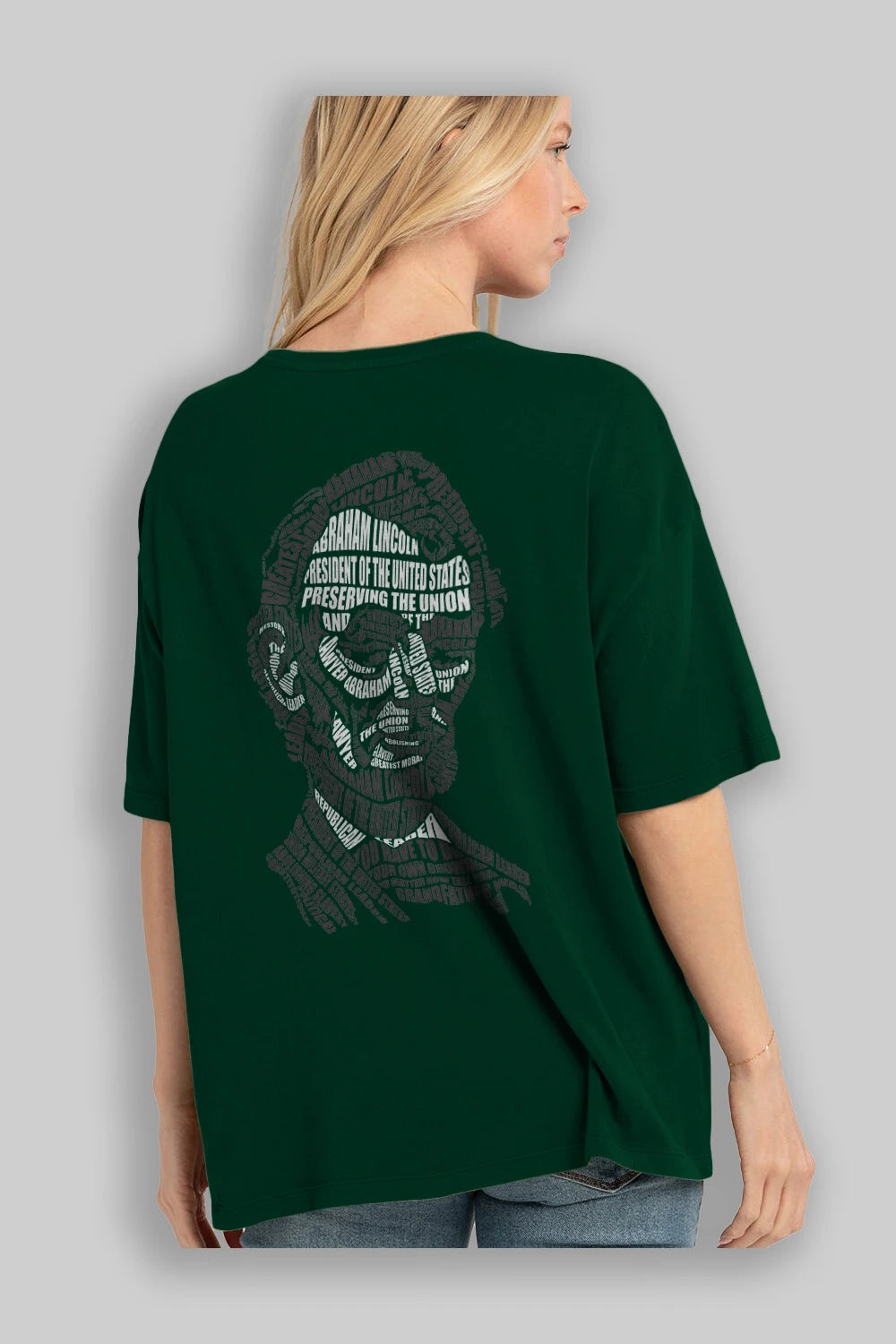 Abraham Lincoln Calligram Arka Baskılı Oversize t-shirt %100 pamuk Erkek Kadın Unisex