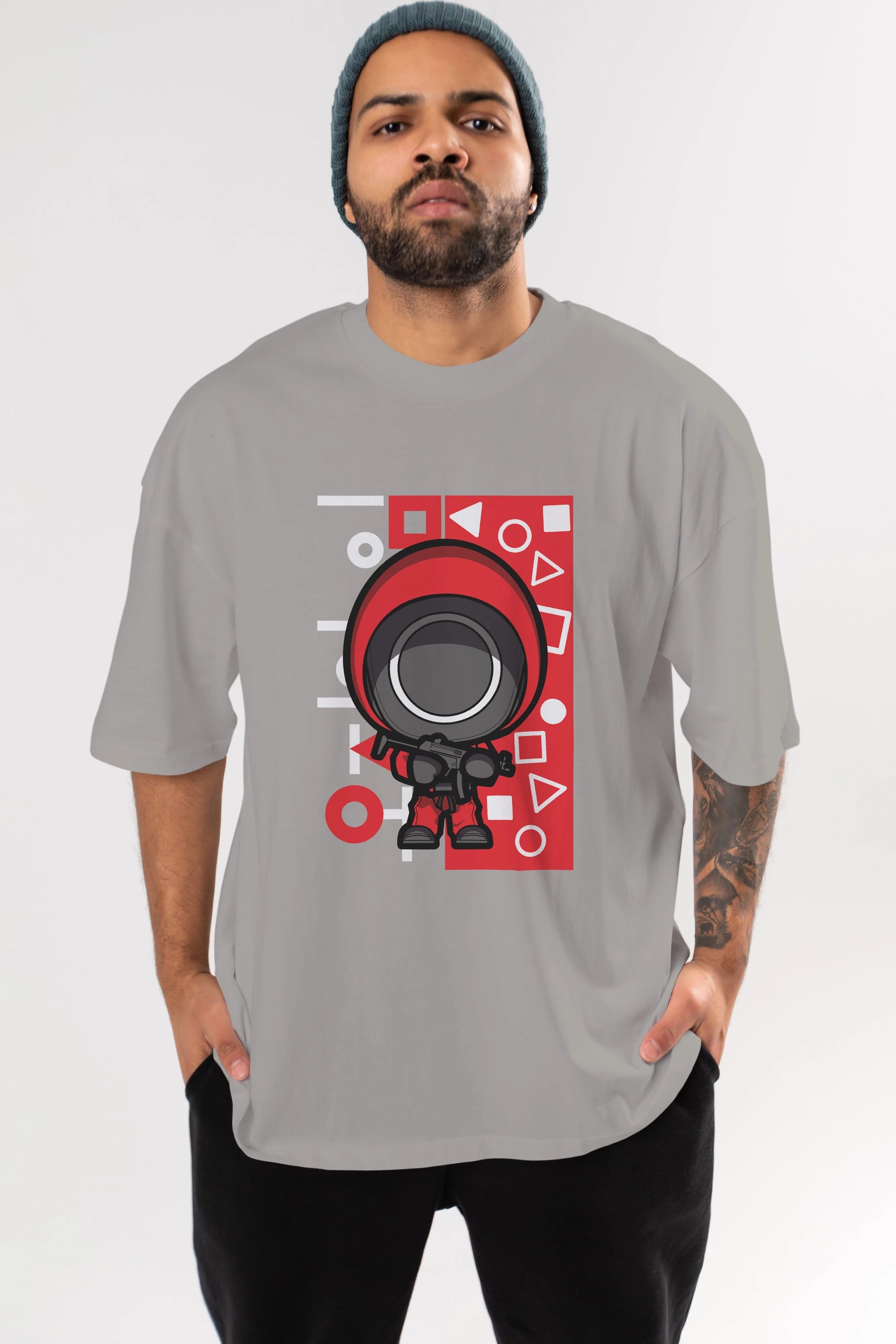 Squid Game (4) Ön Baskılı Oversize t-shirt Erkek Kadın Unisex %100 Pamuk Bisiklet Yaka tişort
