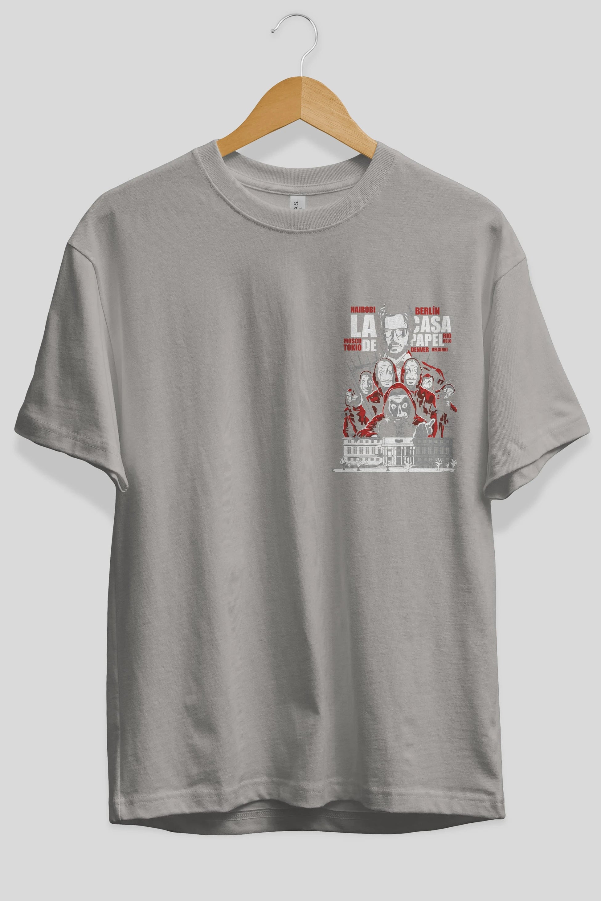 La Casa De Papel (2) Ön Sol Baskılı Oversize t-shirt Erkek Kadın Unisex %100 Pamuk Bisiklet Yaka tişort