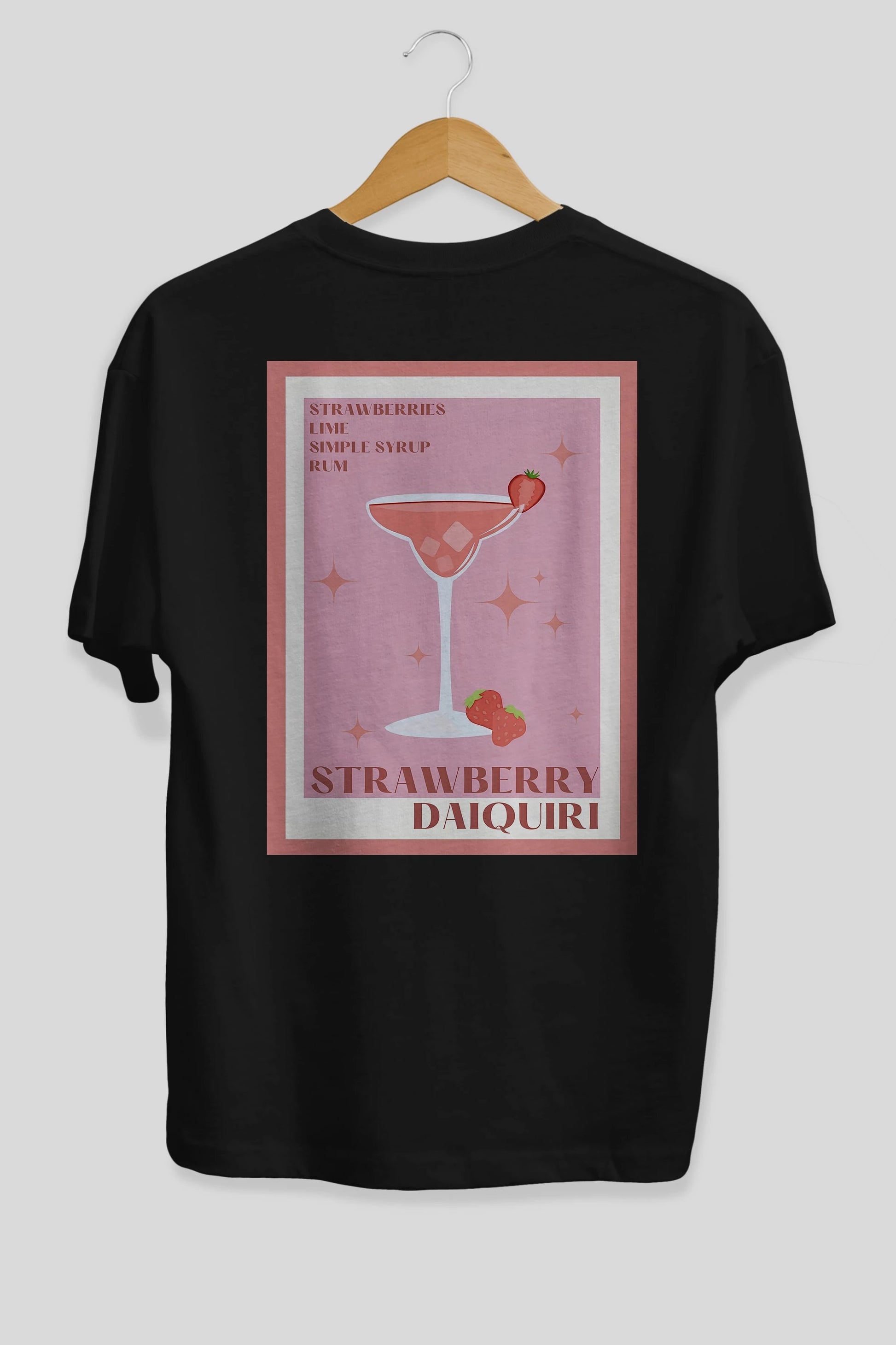 Strawberry Daiquiri Arka Baskılı Oversize t-shirt Erkek Kadın Unisex %100 Pamuk Bisiklet Yaka tişort