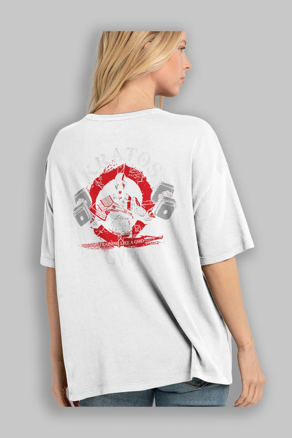 Kratos GYM Arka Baskılı Oversize t-shirt Erkek Kadın Unisex %100 Pamuk Bisiklet Yaka tişort