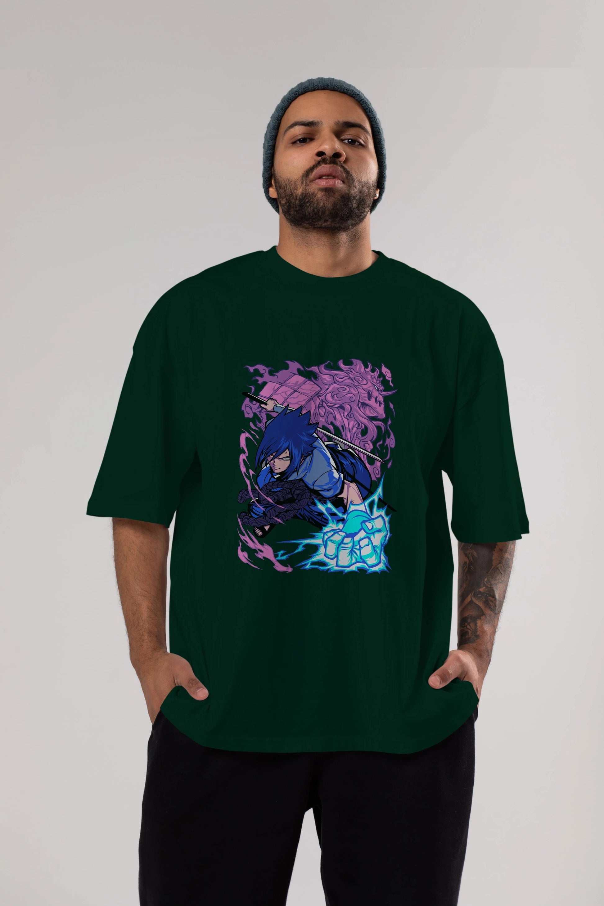NARUTO SASUKE UCHIHA 2 Anime Ön Baskılı Oversize t-shirt %100 pamuk Erkek Kadın Unisex