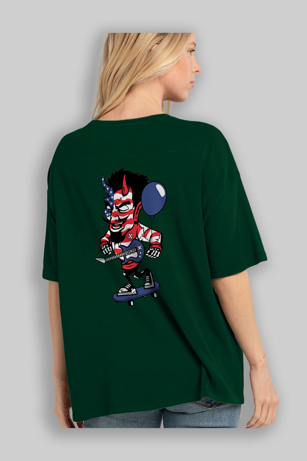 American Devil Skater Arka Baskılı Oversize t-shirt Erkek Kadın Unisex %100 Pamuk tişort