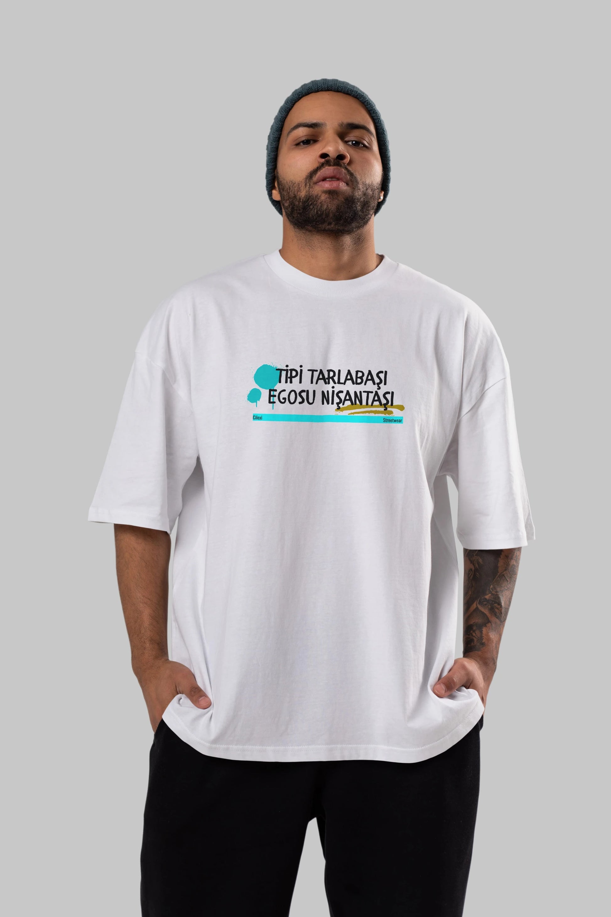 Tipi Tarlabaşı , Egosu Nişantaşı Yazılı Ön Baskılı Oversize t-shirt Erkek Kadın Unisex