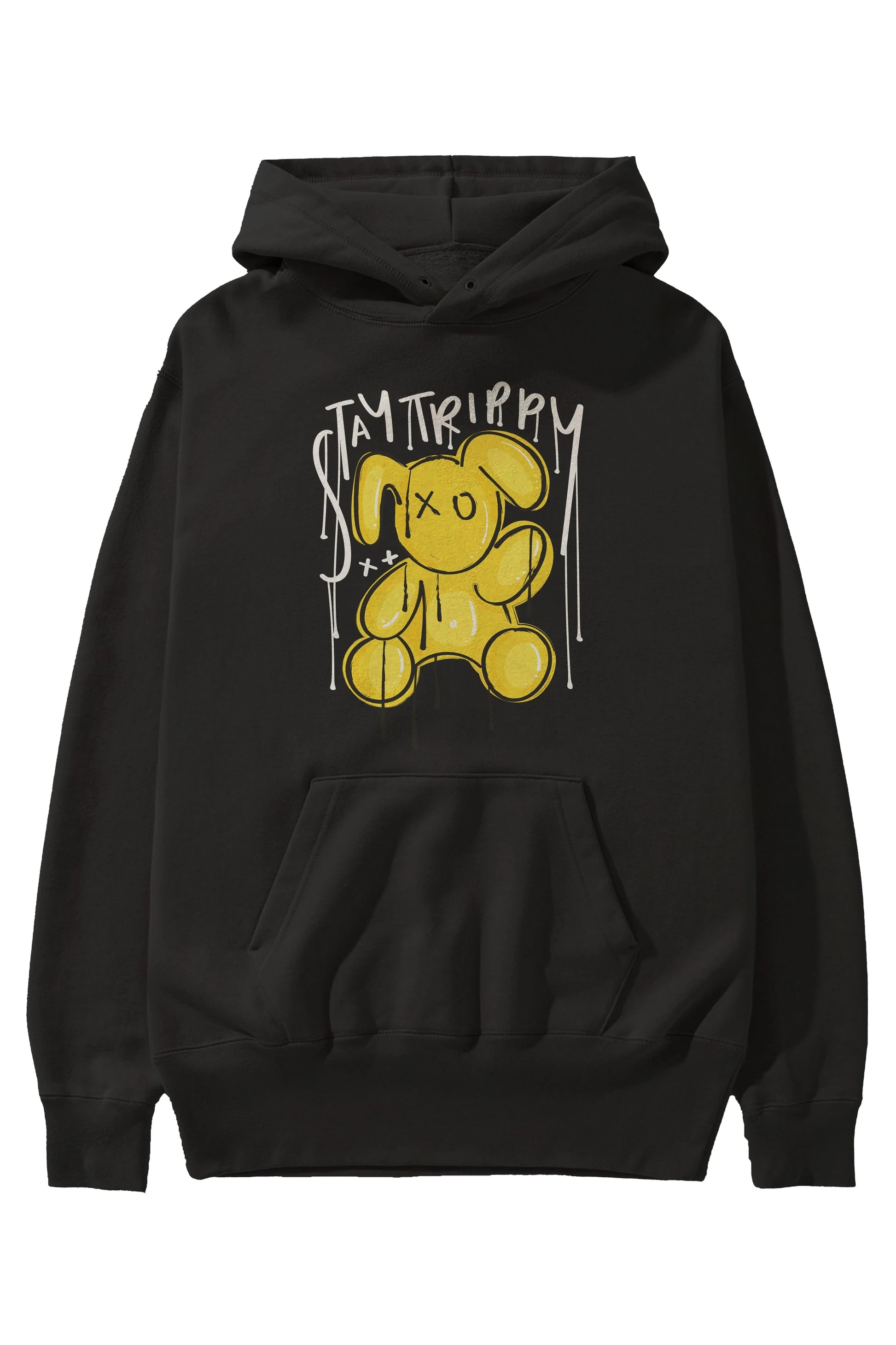Stay Trippy Bear Ön Baskılı Hoodie Oversize Kapüşonlu Sweatshirt Erkek Kadın Unisex