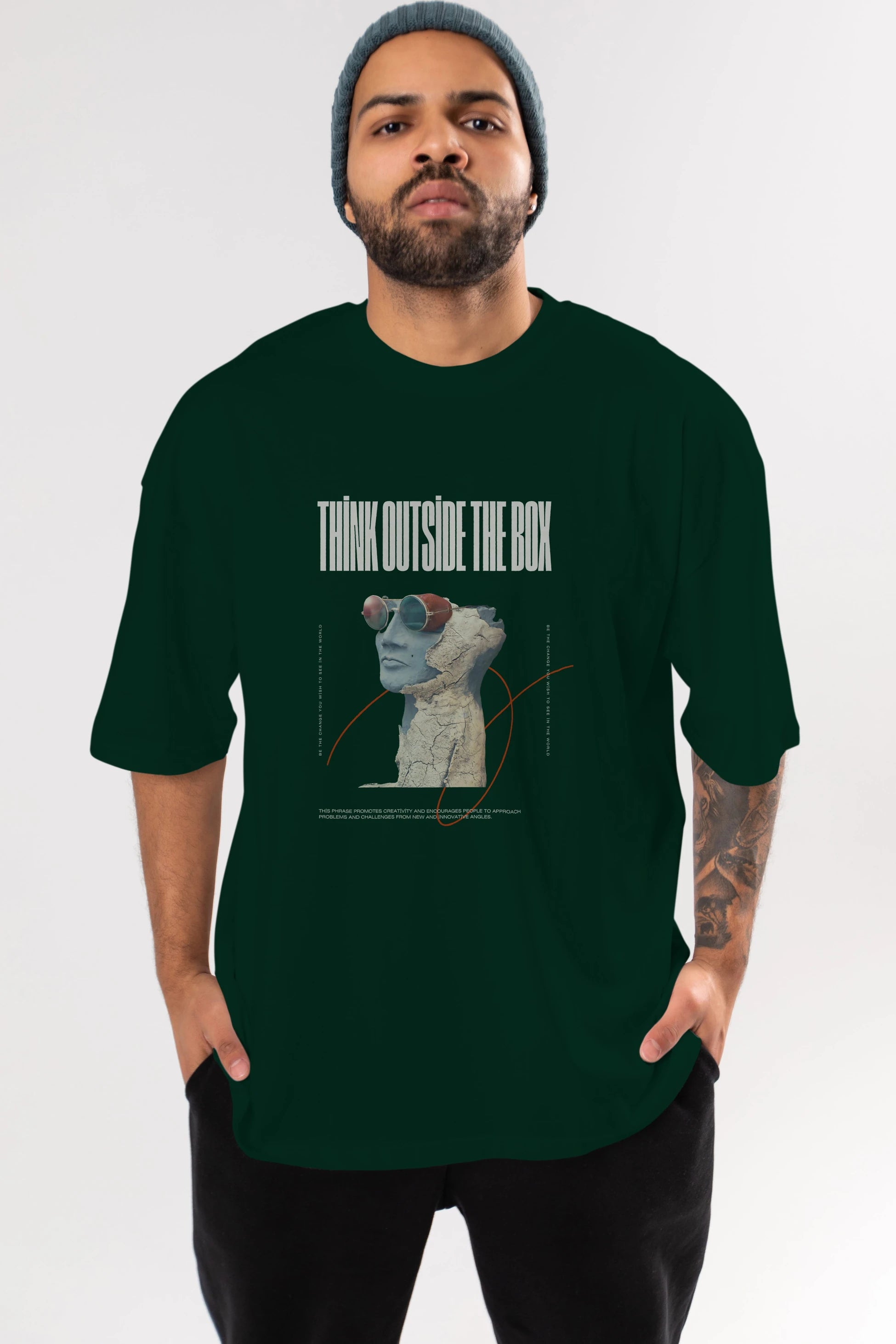 Think Outside The Box Ön Baskılı Oversize t-shirt Erkek Kadın Unisex