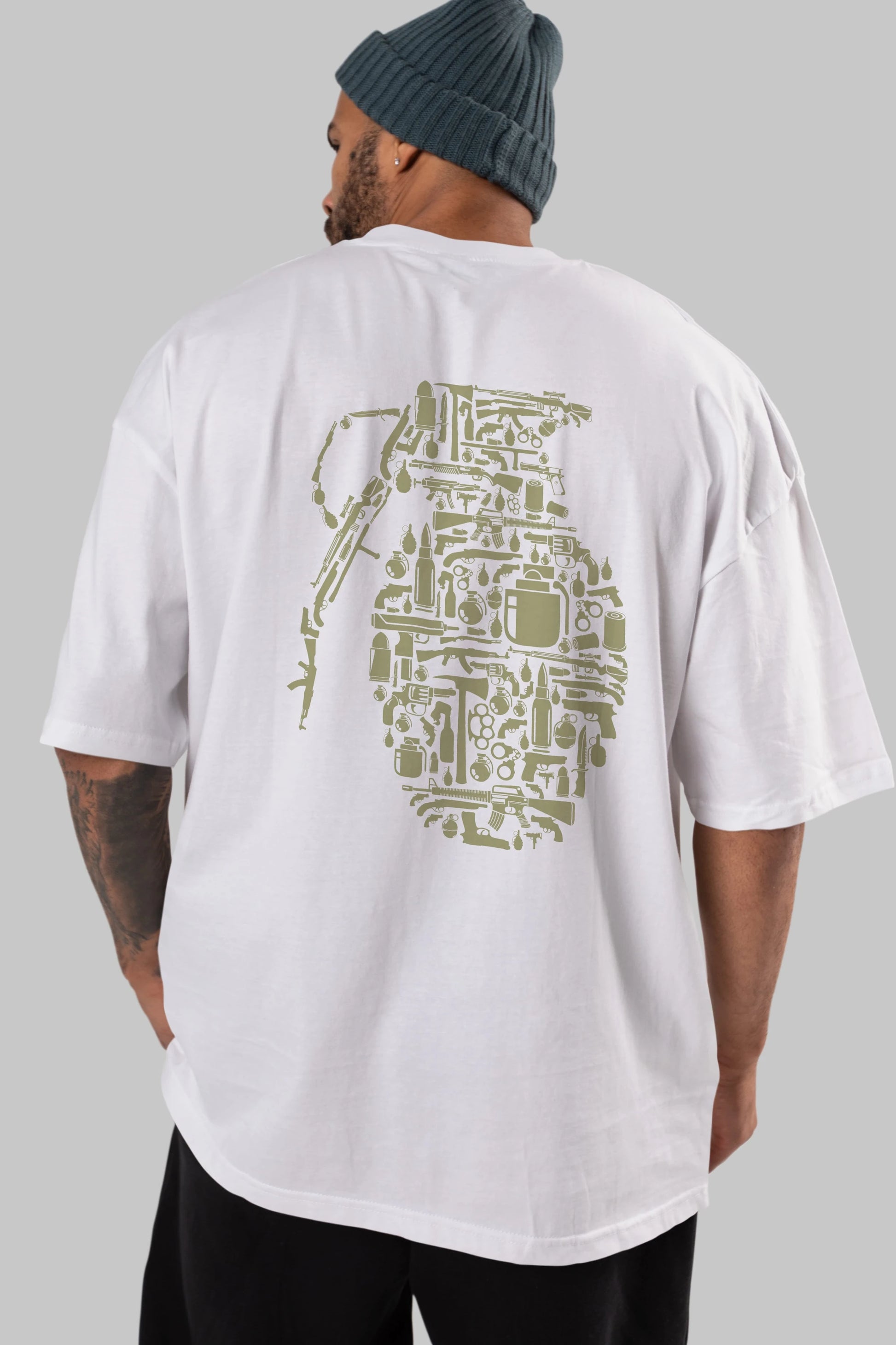 Grenade Arka Baskılı Oversize t-shirt %100 pamuk Erkek Kadın Unisex