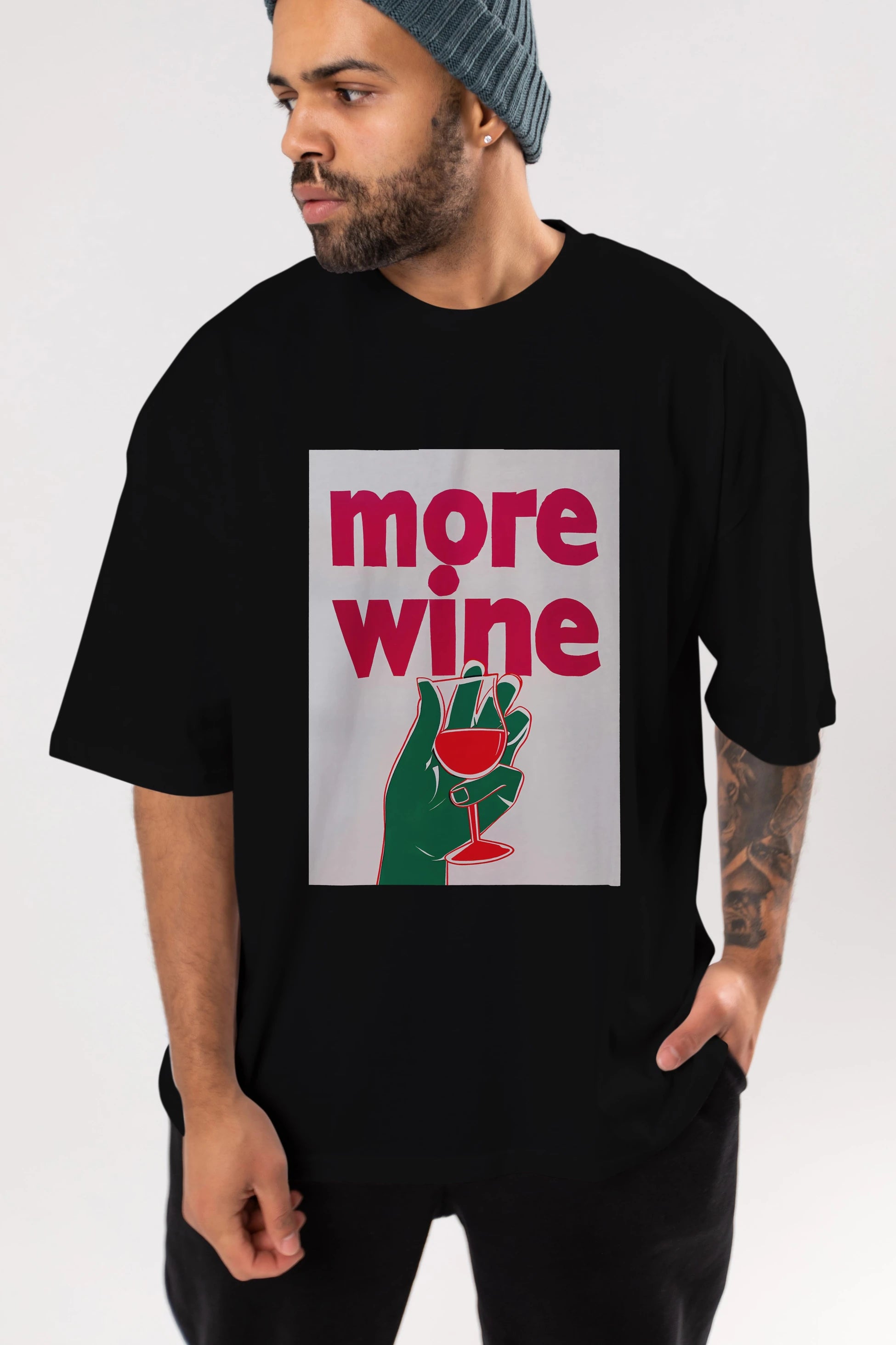 More Wine 3 Ön Baskılı Oversize t-shirt Erkek Kadın Unisex %100 Pamuk Bisiklet Yaka tişort
