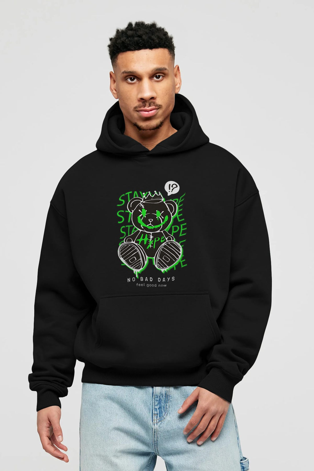 Stay Hype Bear Ön Baskılı Hoodie Oversize Kapüşonlu Sweatshirt Erkek Kadın Unisex
