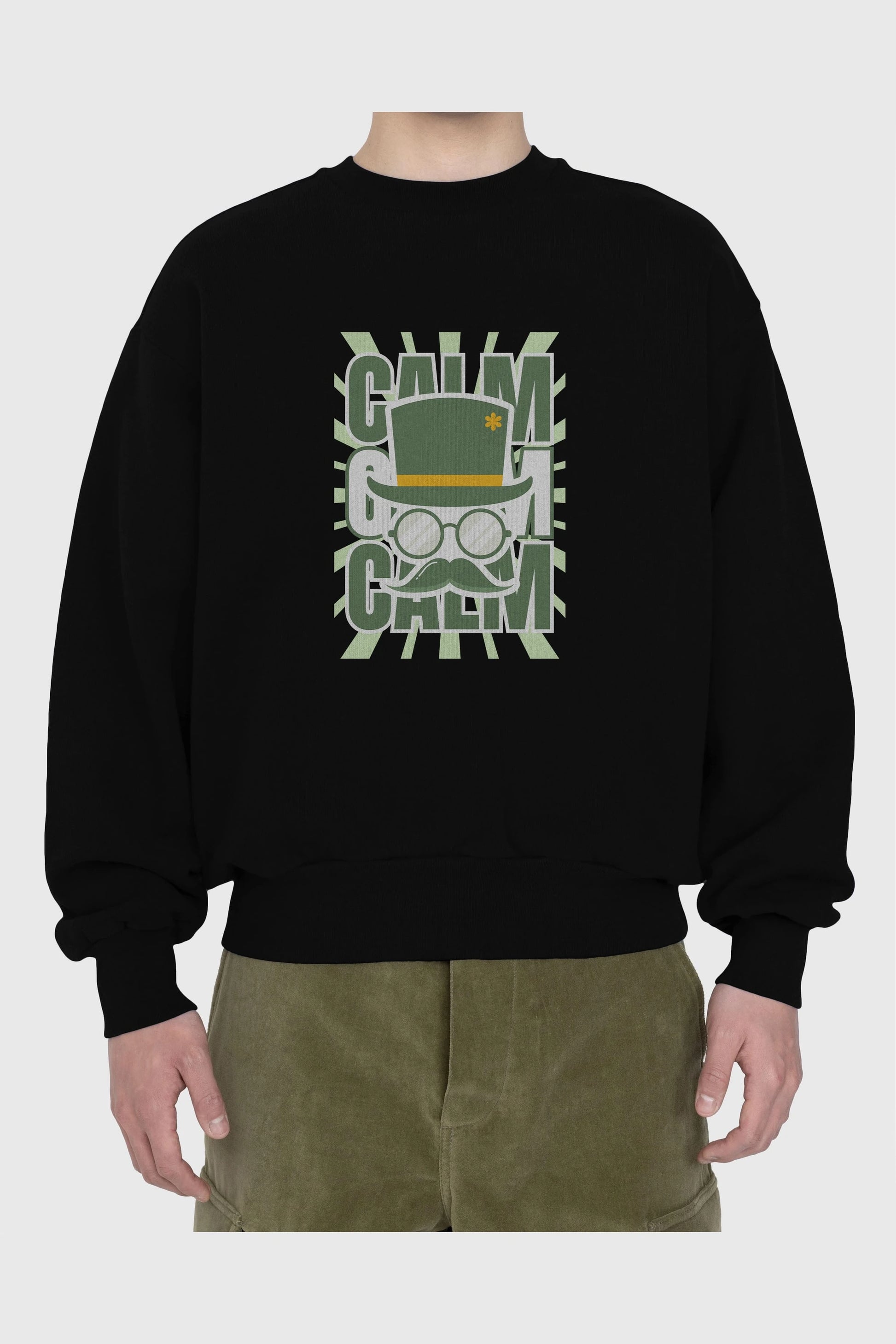 Calm Yazılı Ön Baskılı Oversize Sweatshirt Erkek Kadın Unisex