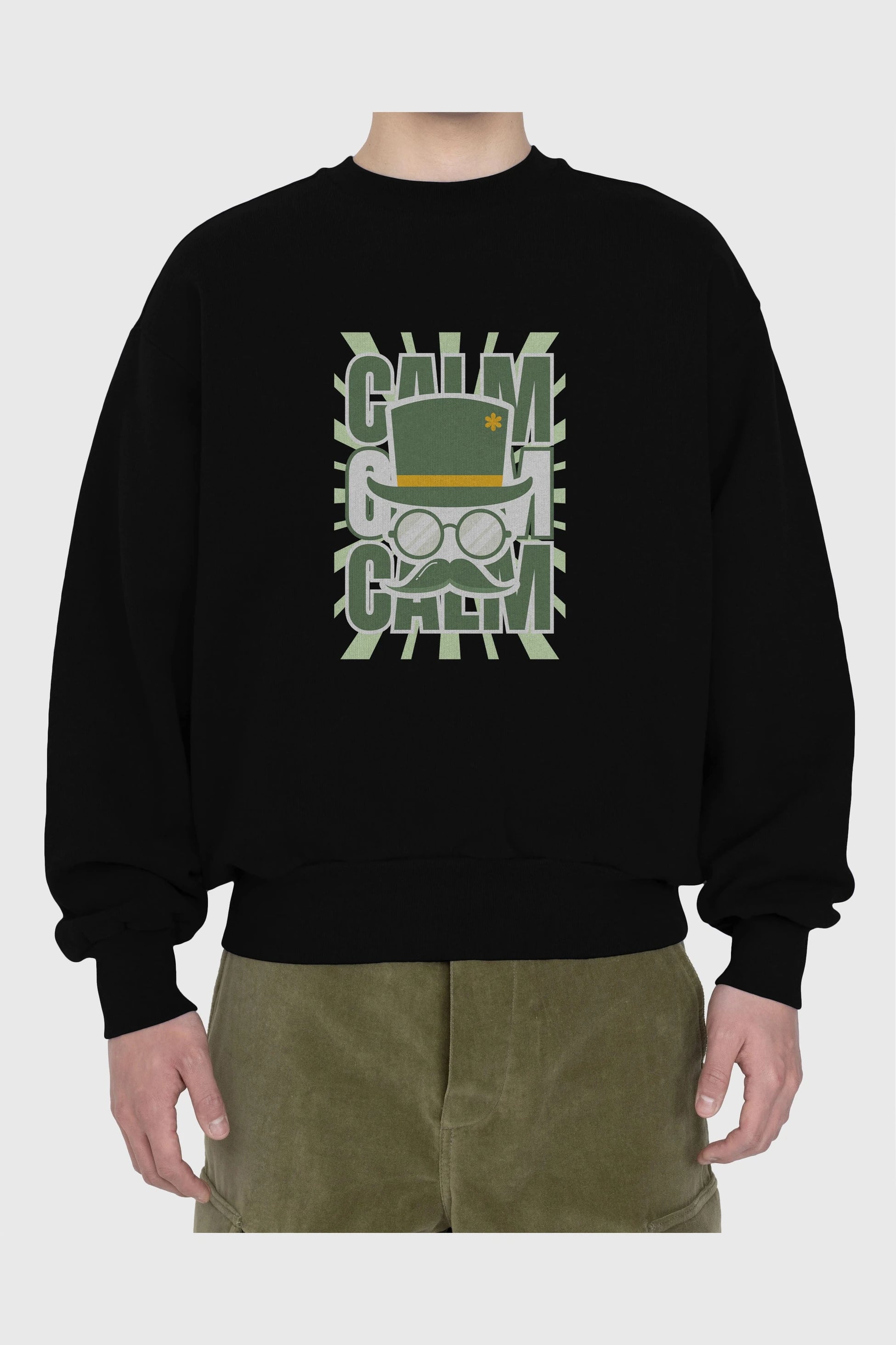 Calm Yazılı Ön Baskılı Oversize Sweatshirt Erkek Kadın Unisex