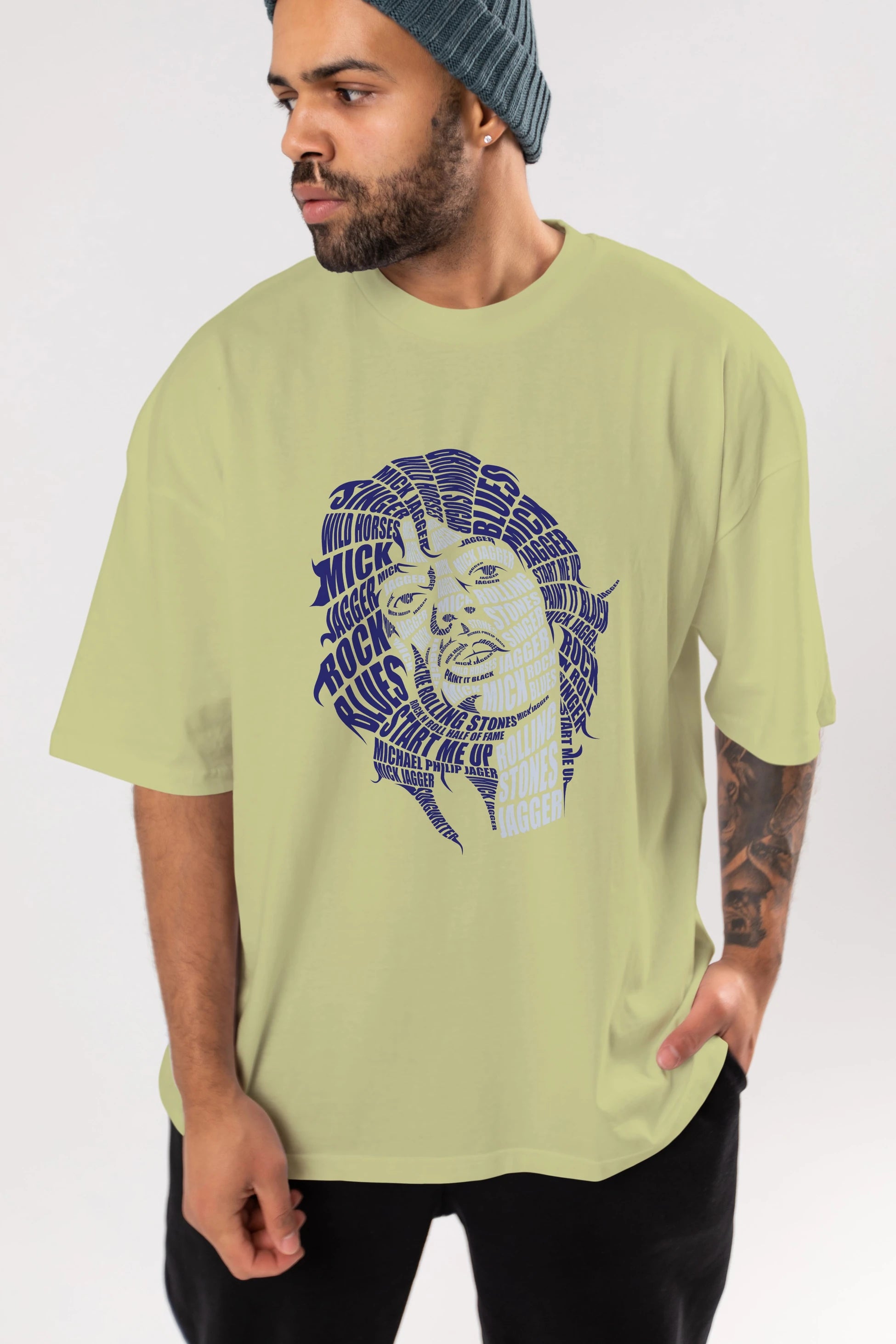 Mick Jagger Calligram Ön Baskılı Oversize t-shirt %100 pamuk Erkek Kadın Unisex