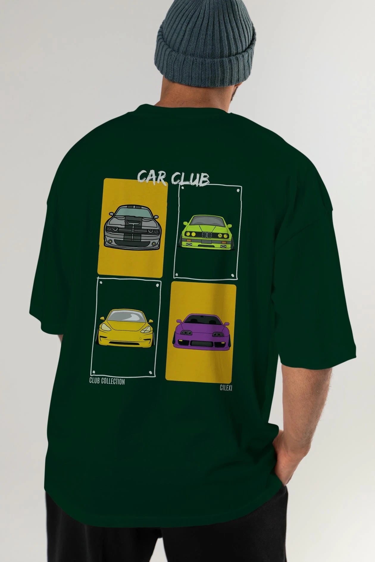 Car Club Arka Baskılı Oversize t-shirt Erkek Kadın %100 Pamuk Bisiklet Yaka tişort
