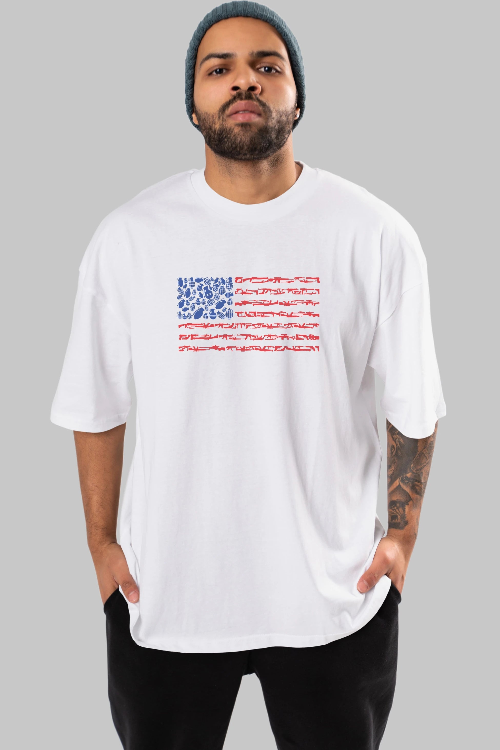 Weapon Flag Ön Baskılı Oversize t-shirt %100 pamuk Erkek Kadın Unisex