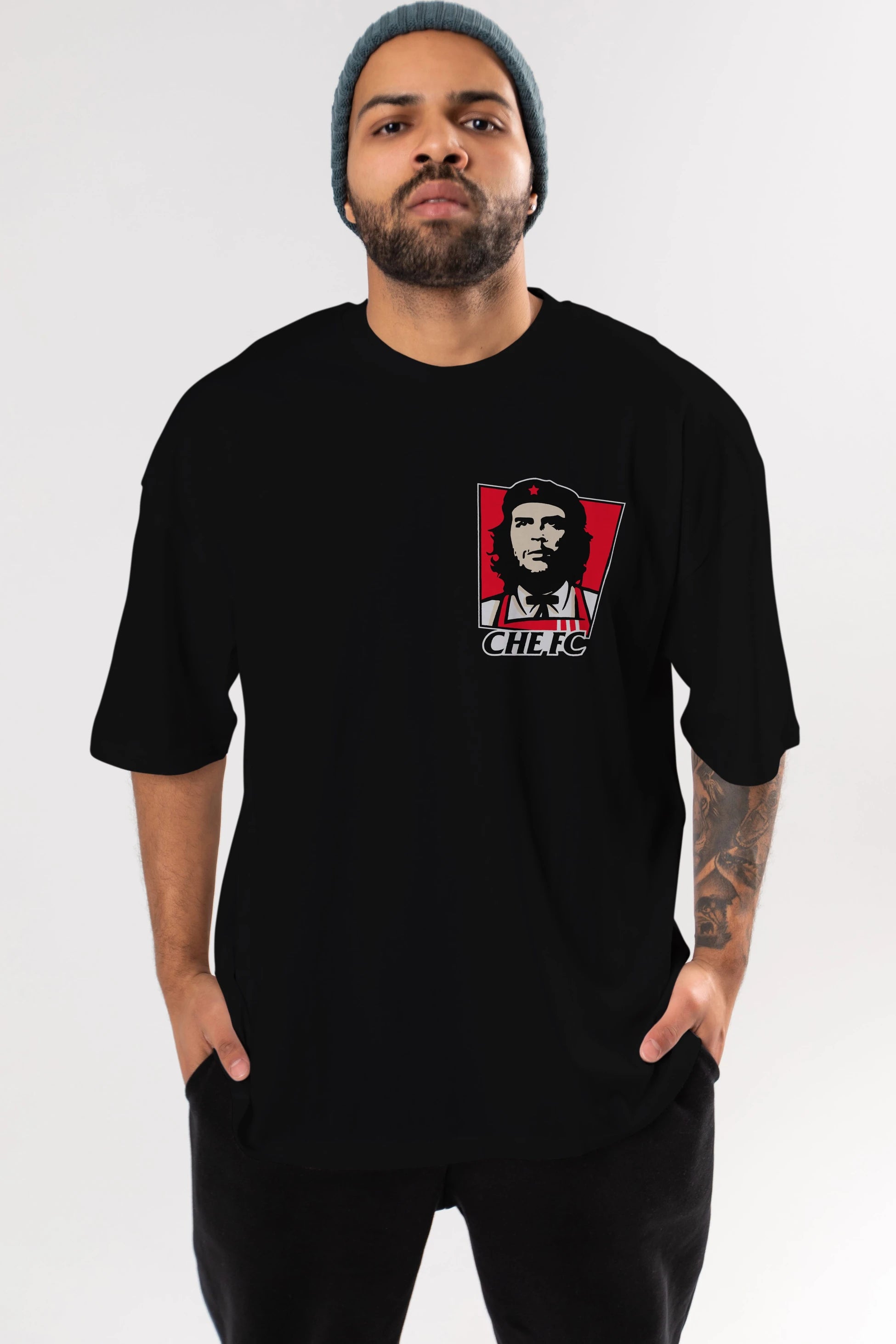 Che FC Ön Sol Baskılı Oversize t-shirt Erkek Kadın Unisex %100 Pamuk Bisiklet Yaka tişort