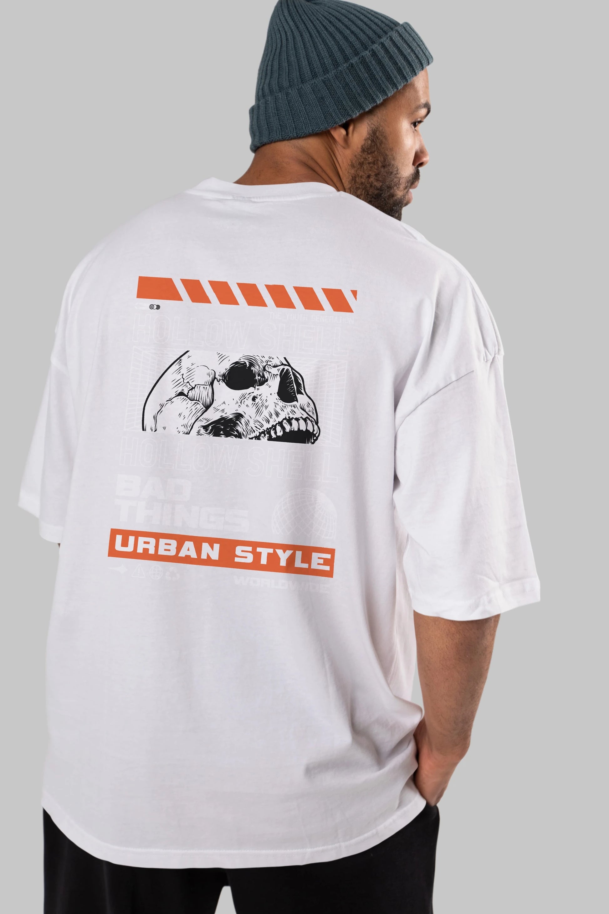 Hollow Shell Arka Baskılı Oversize t-shirt Erkek Kadın Unisex