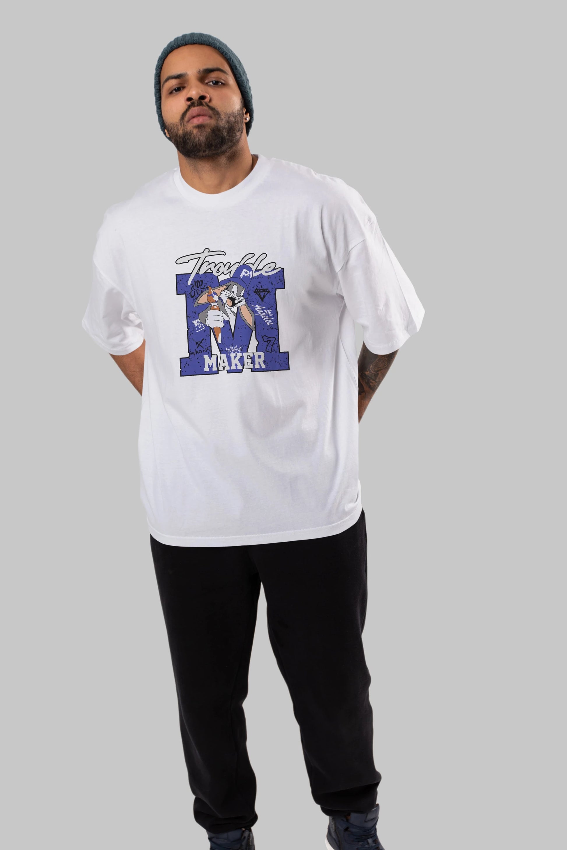 Bugs Bunny Ön Baskılı Oversize t-shirt Erkek Kadın Unisex %100 Pamuk Bisiklet Yaka tişort