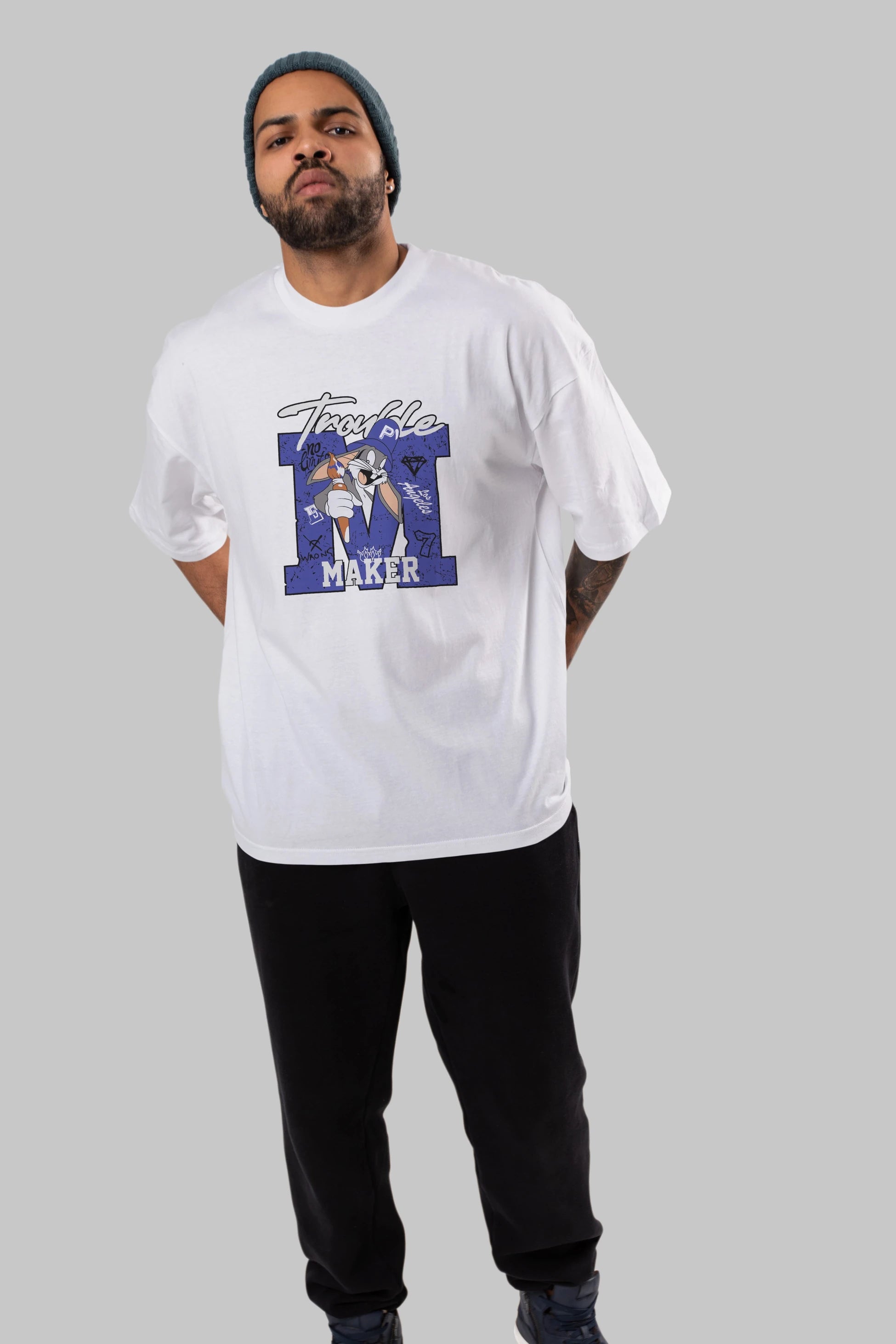Bugs Bunny Ön Baskılı Oversize t-shirt Erkek Kadın Unisex %100 Pamuk Bisiklet Yaka tişort
