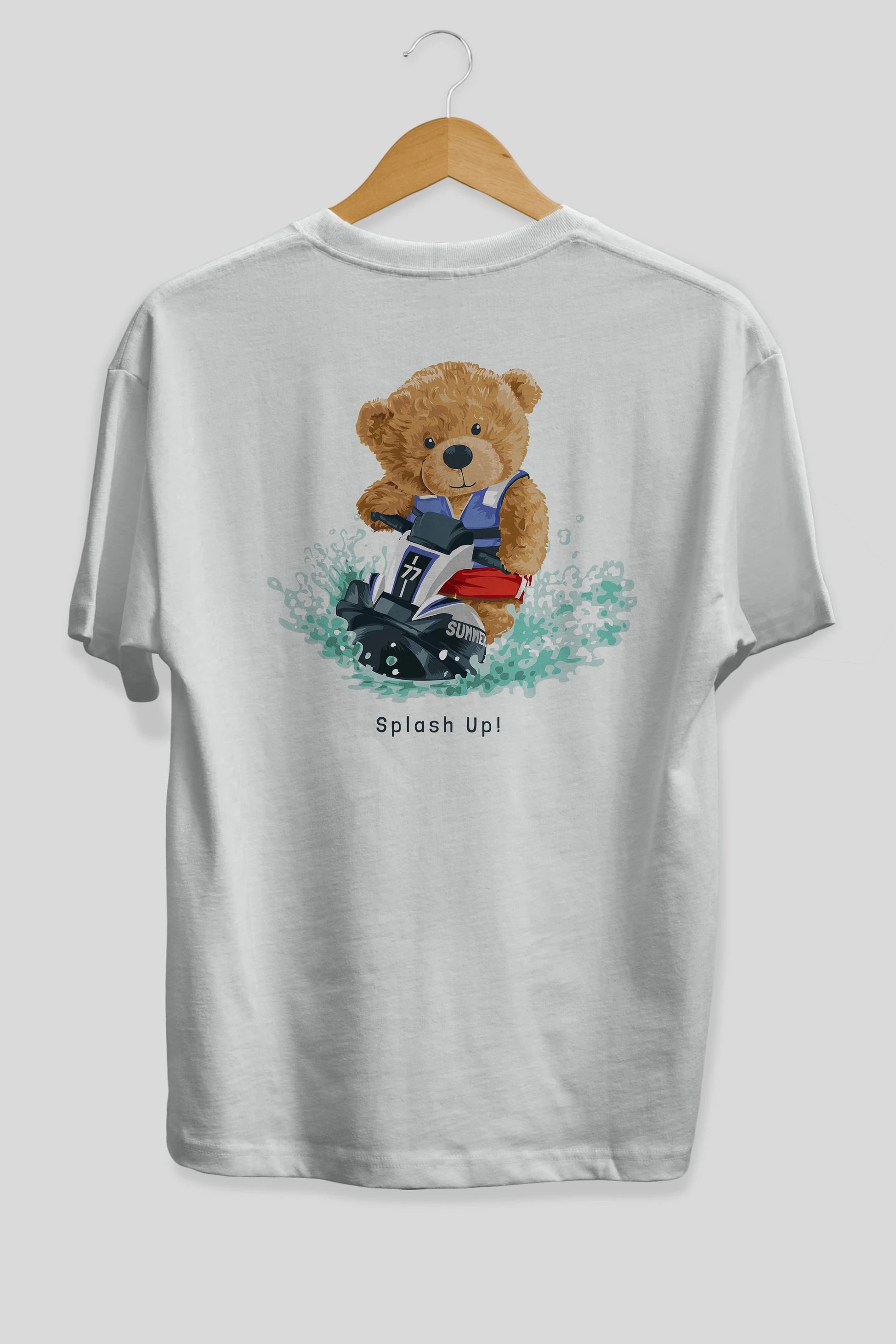 Teddy Bear Splash Up Arka Baskılı Oversize t-shirt Erkek Kadın Unisex %100 Pamuk
