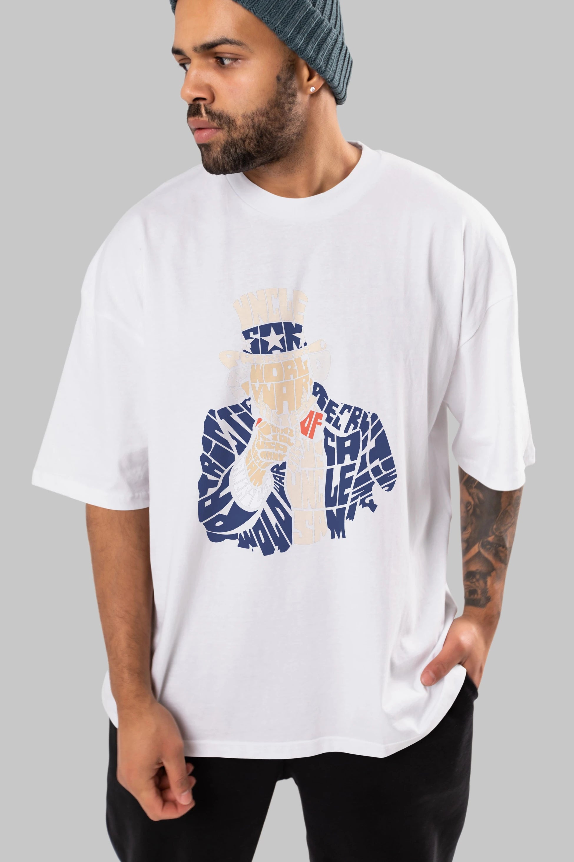 Uncle Sam Ön Baskılı Oversize t-shirt %100 pamuk Erkek Kadın Unisex