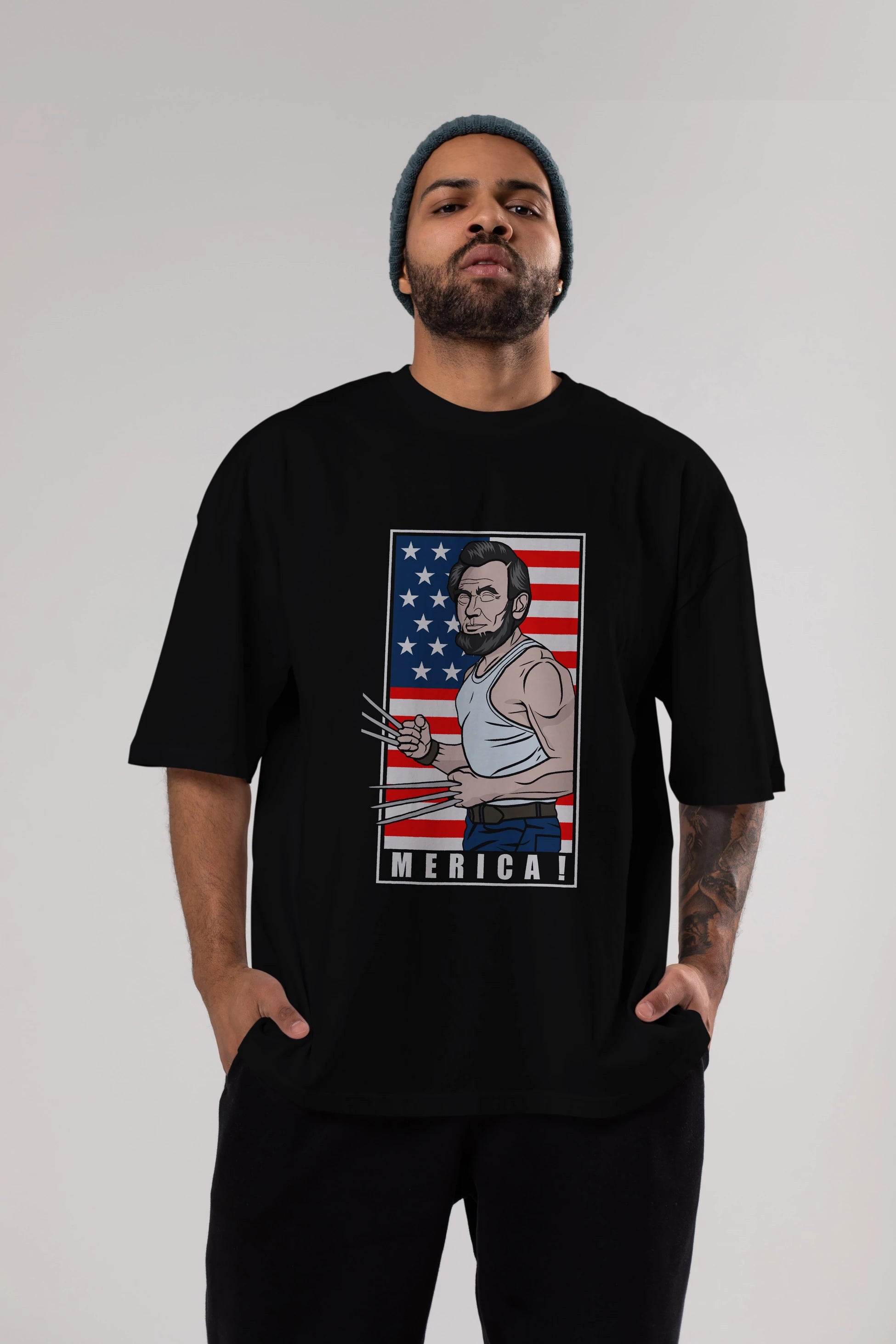 Wolverlincoln Ön Baskılı Oversize t-shirt Erkek Kadın Unisex %100 Pamuk tişort