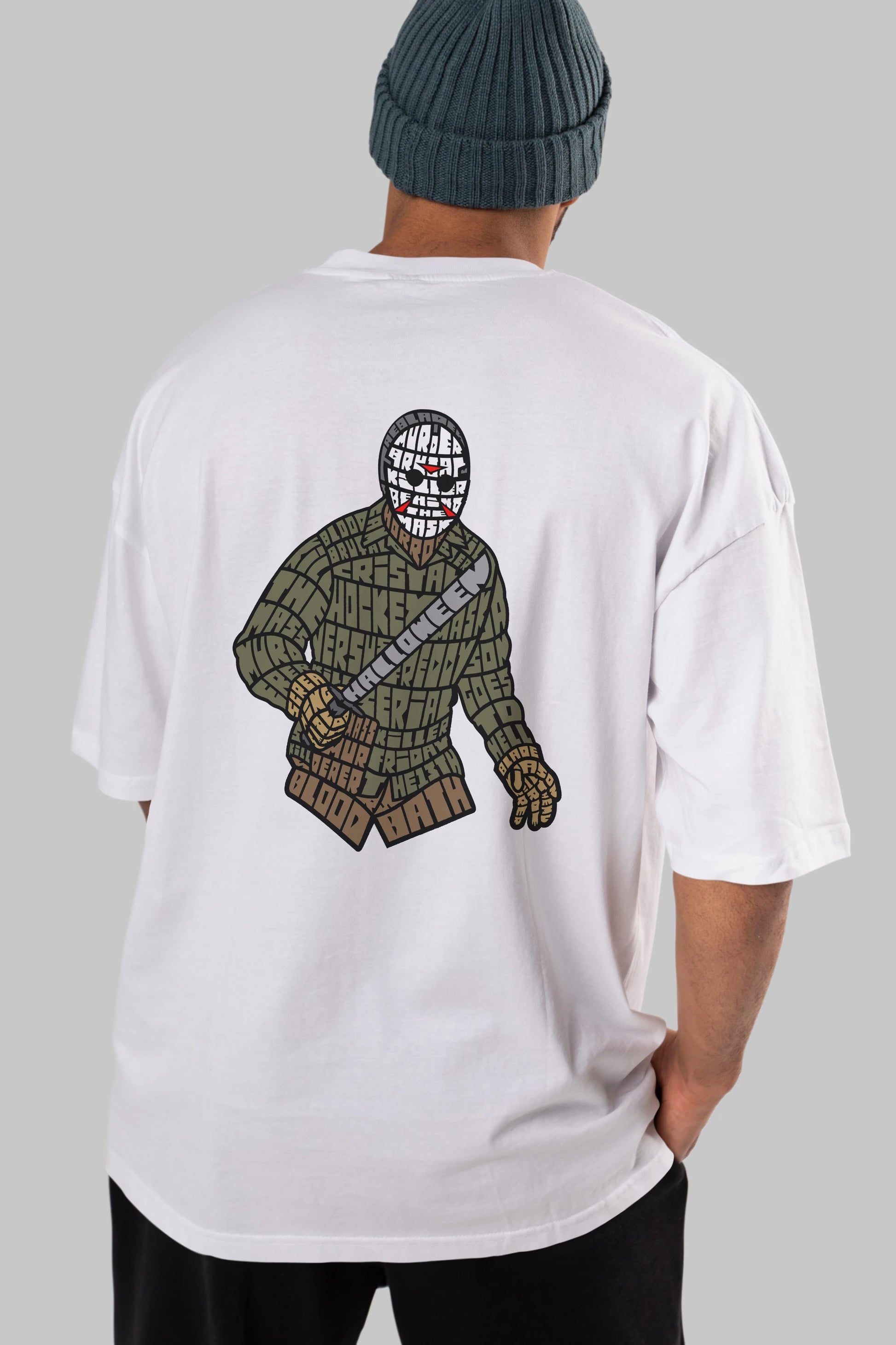 Jason Arka Baskılı Oversize t-shirt %100 pamuk Erkek Kadın Unisex