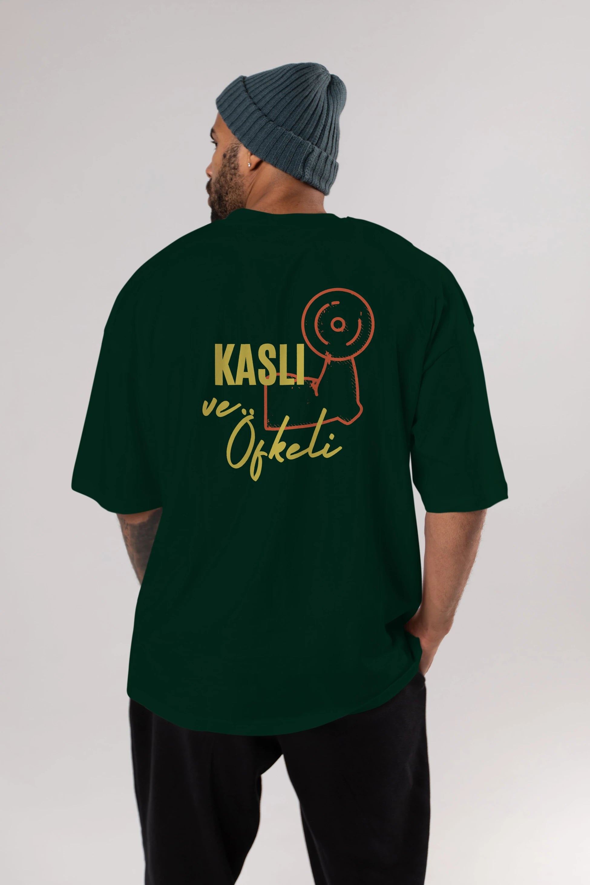 Kaslı ve Öfkeli Yazılı Arka Baskılı Oversize t-shirt Erkek Kadın Unisex