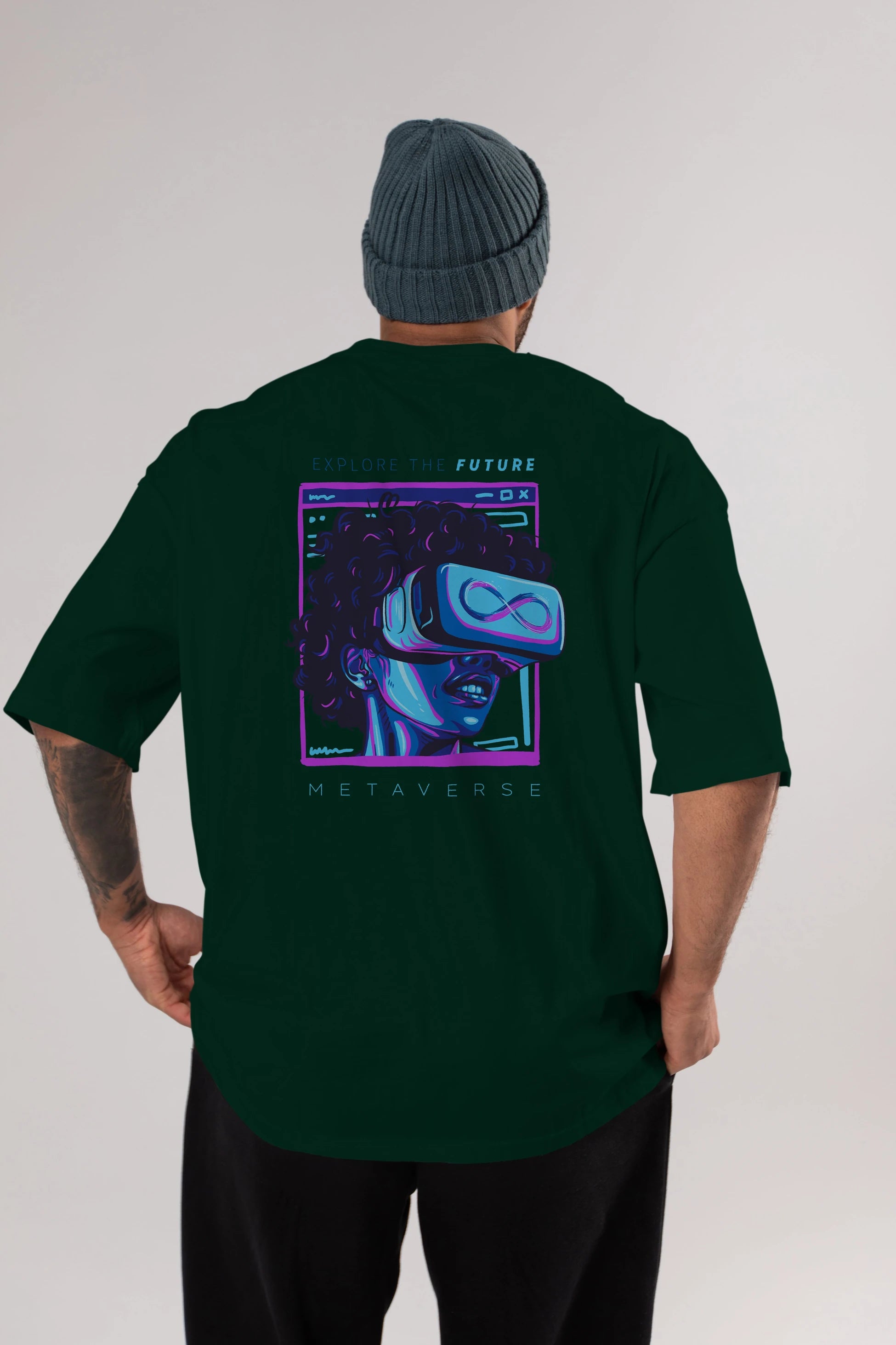 Metaverse Arka Baskılı Oversize t-shirt Erkek Kadın Unisex