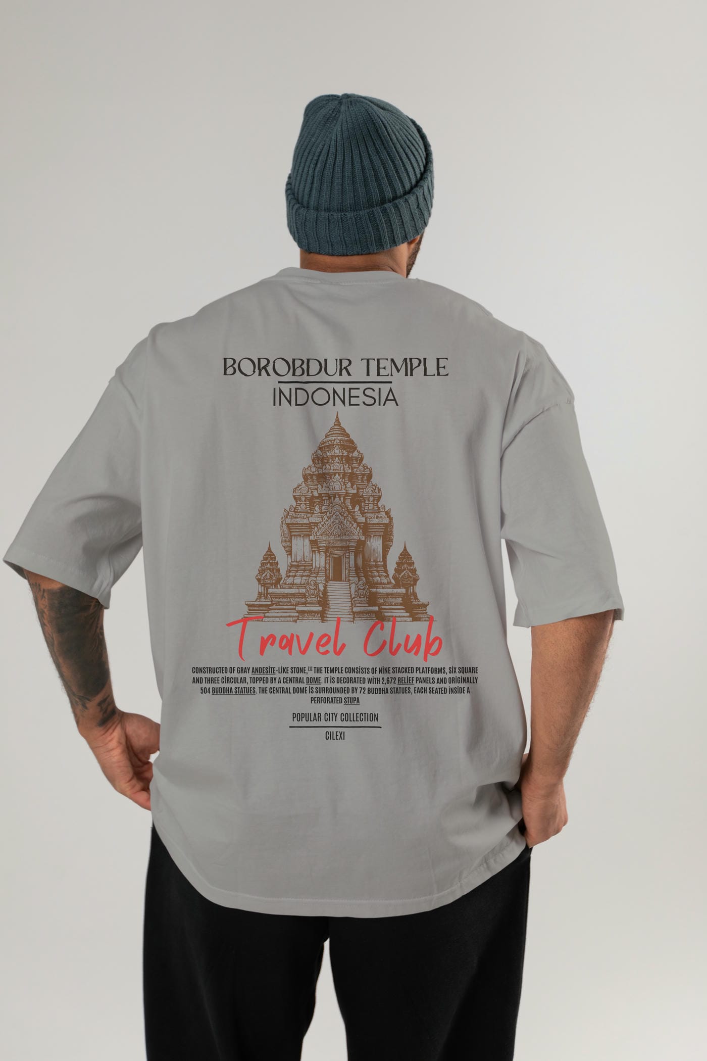 Borobdur Temple İndonesia Arka Baskılı Oversize t-shirt Erkek Kadın Pamuk Bisiklet Yaka tişort