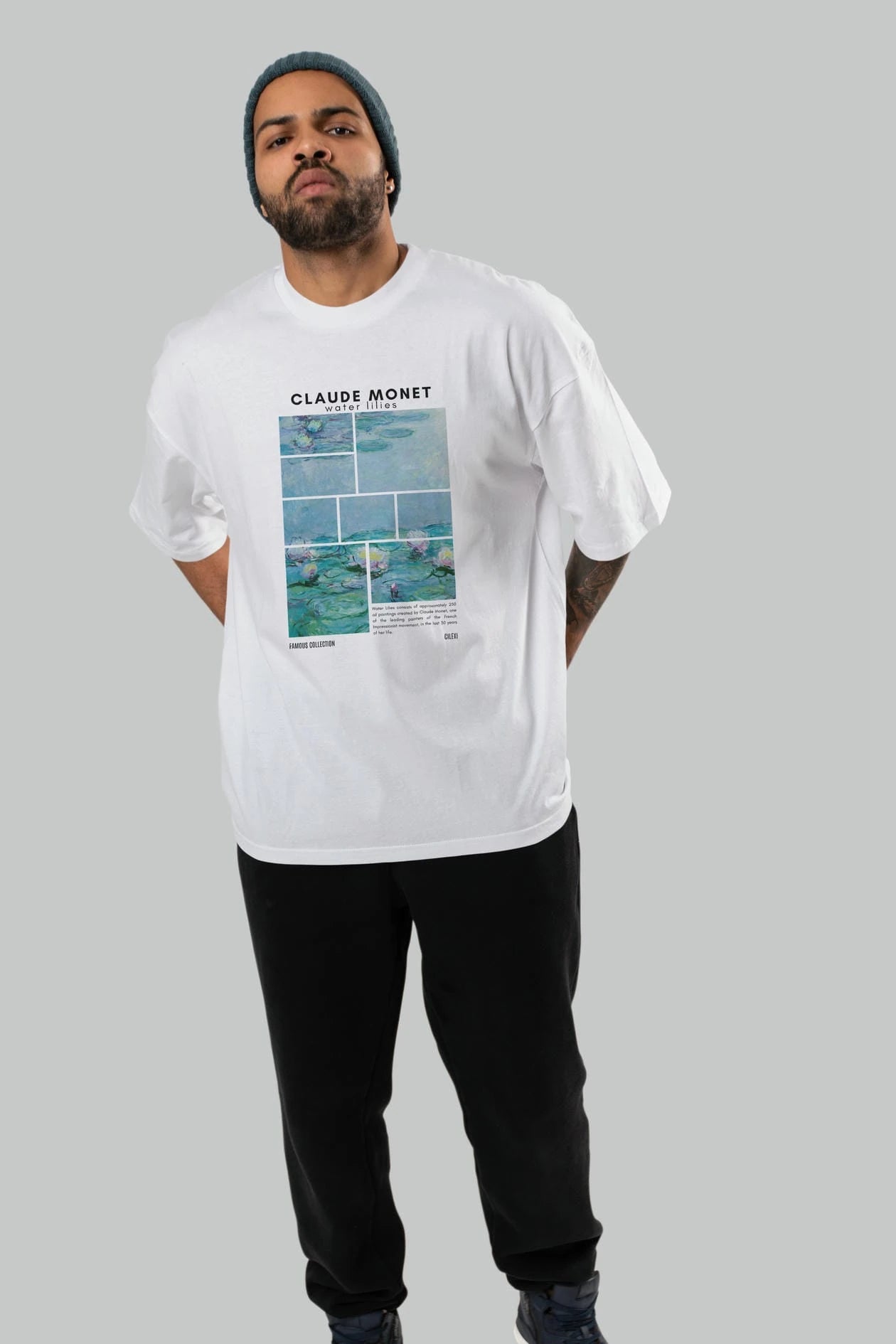 Claude Monet ön Baskılı Oversize t-shirt Erkek Kadın Bisiklet Yaka Pamuk tişort