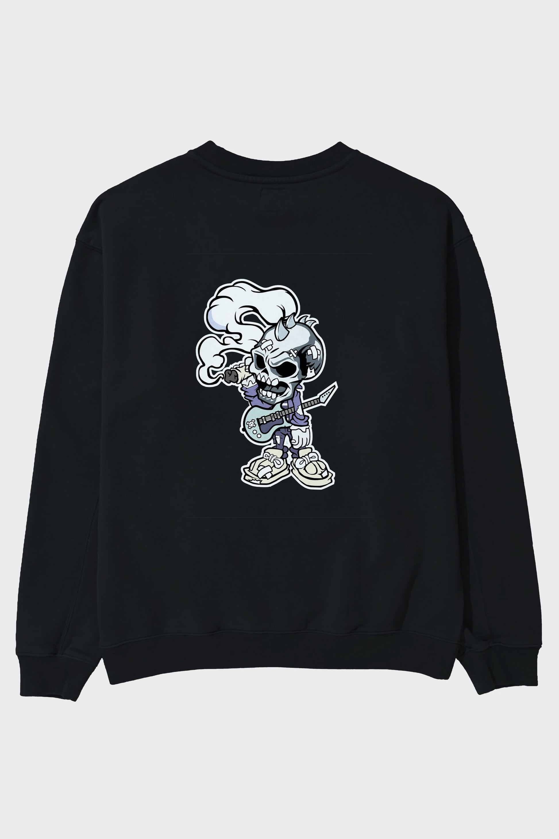 Skull Smoker Punk Rocker Arka Baskılı Oversize Sweatshirt Erkek Kadın Unisex