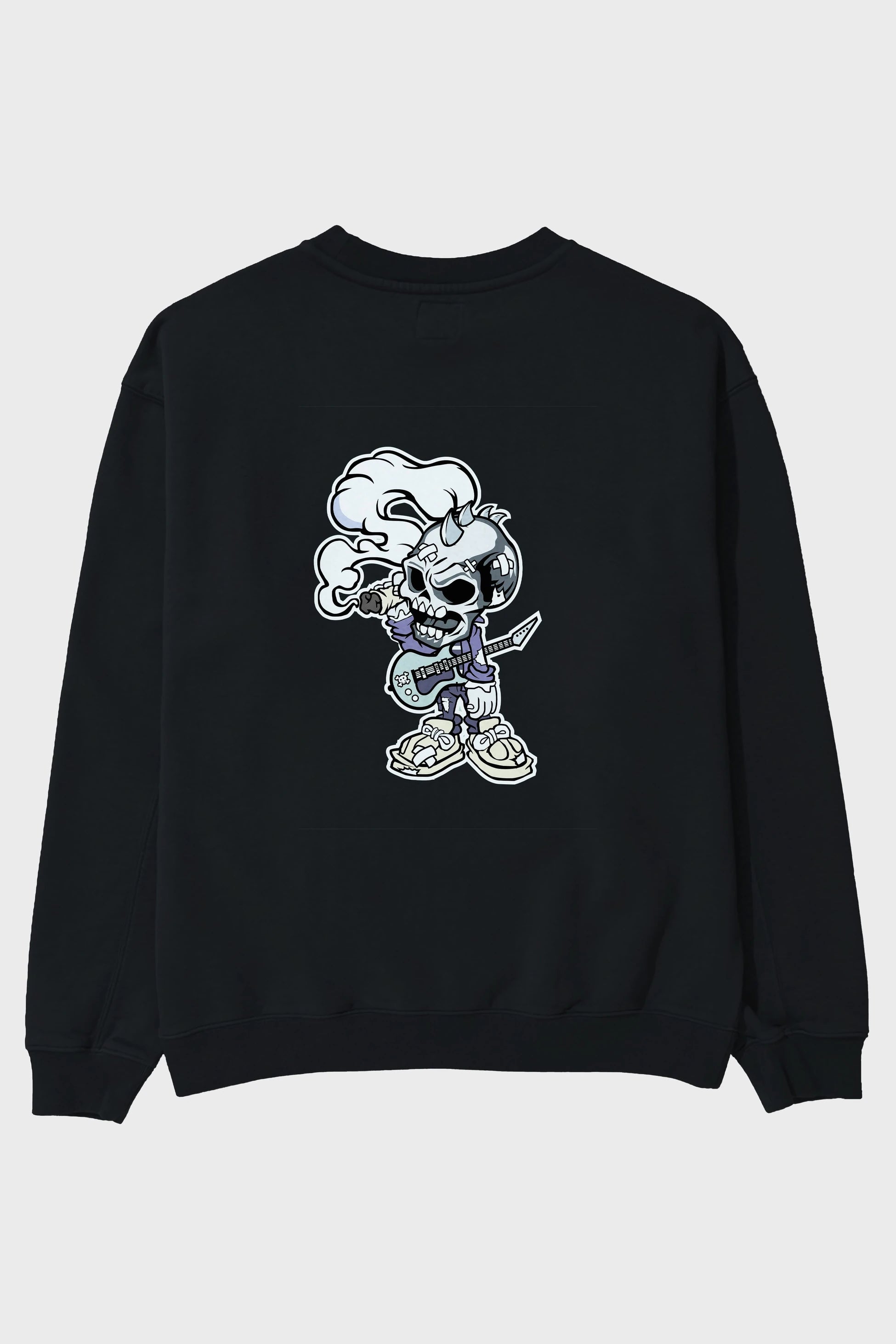Skull Smoker Punk Rocker Arka Baskılı Oversize Sweatshirt Erkek Kadın Unisex