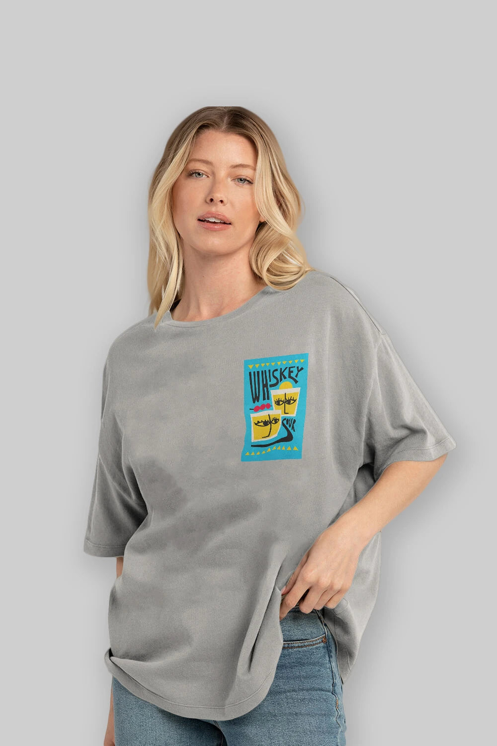 Whiskey Sour 2 Ön Sol Baskılı Oversize t-shirt Erkek Kadın Unisex %100 Pamuk Bisiklet Yaka tişort