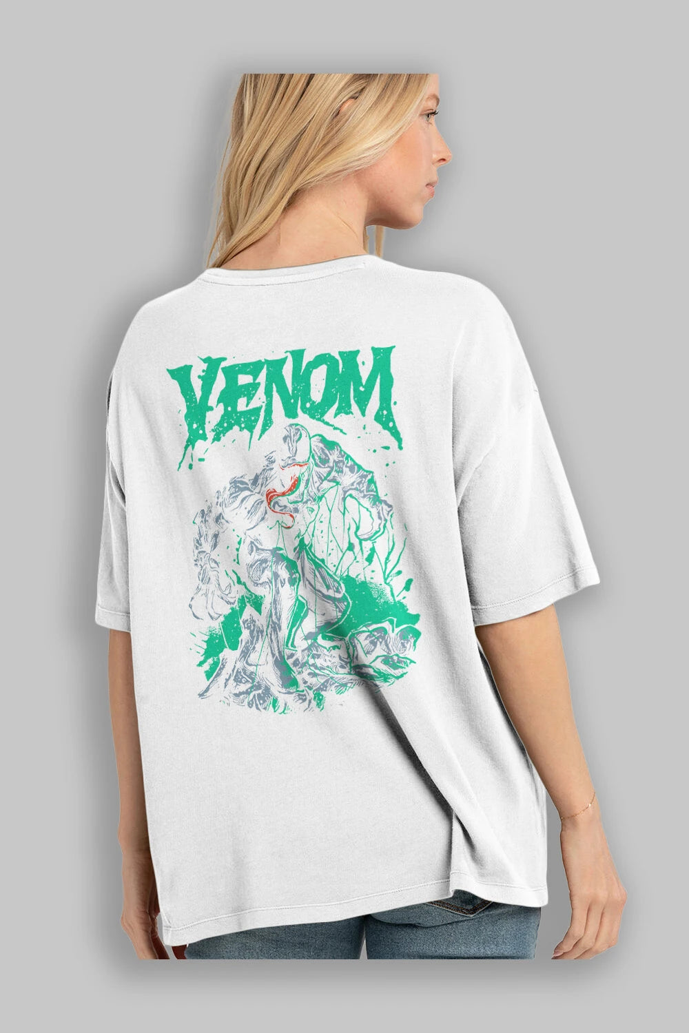 Venom (3) Arka Baskılı Oversize t-shirt Erkek Kadın Unisex %100 Pamuk Bisiklet Yaka tişort