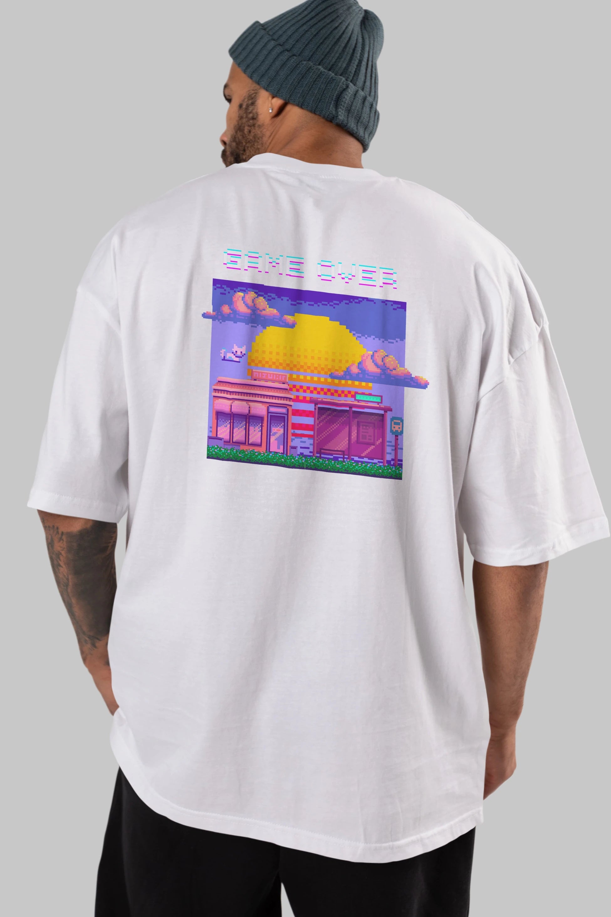 Game Over Yazılı Arka Baskılı Oversize t-shirt Erkek Kadın Unisex