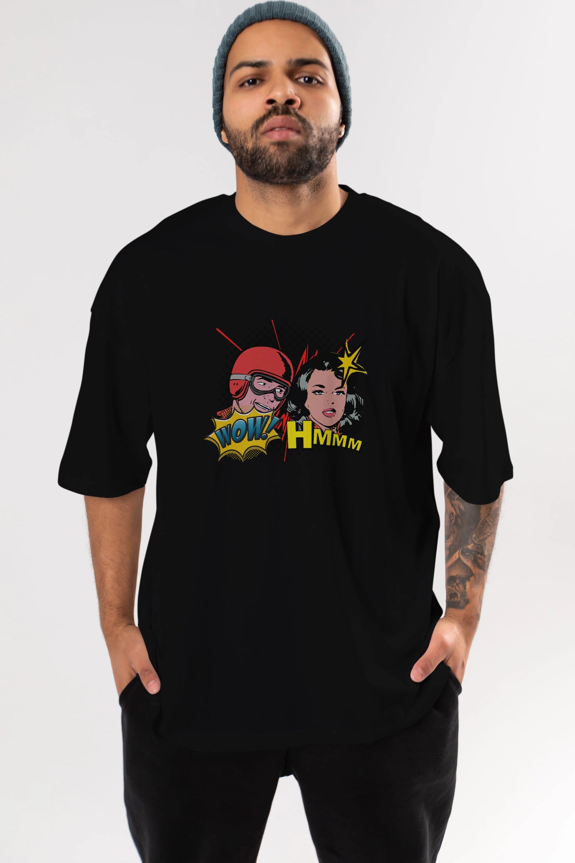 Comic Wow Yazılı Ön Baskılı Oversize t-shirt Erkek Kadın Unisex