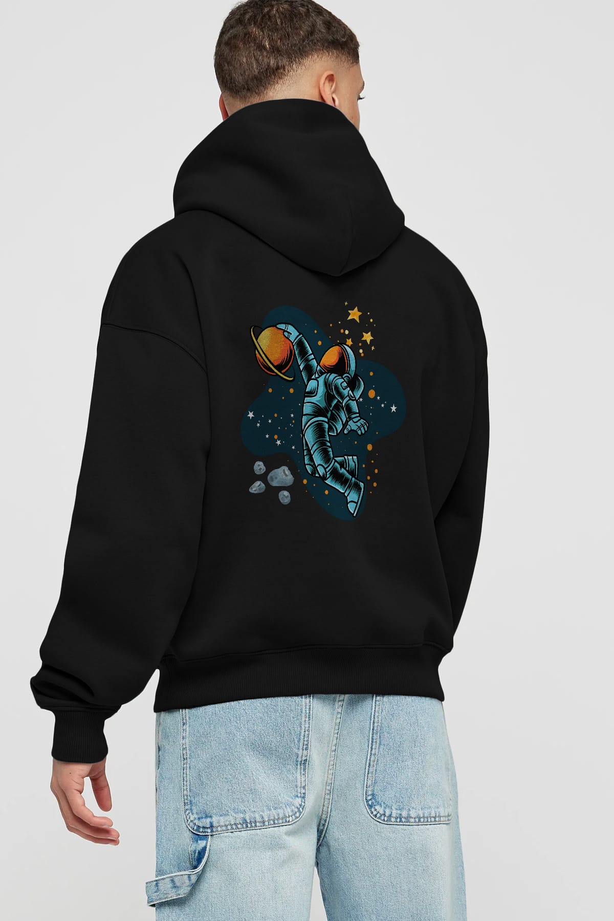 Astronot Basketbol Arka Baskılı Oversize Hoodie Kapüşonlu Sweatshirt Erkek Kadın Unisex