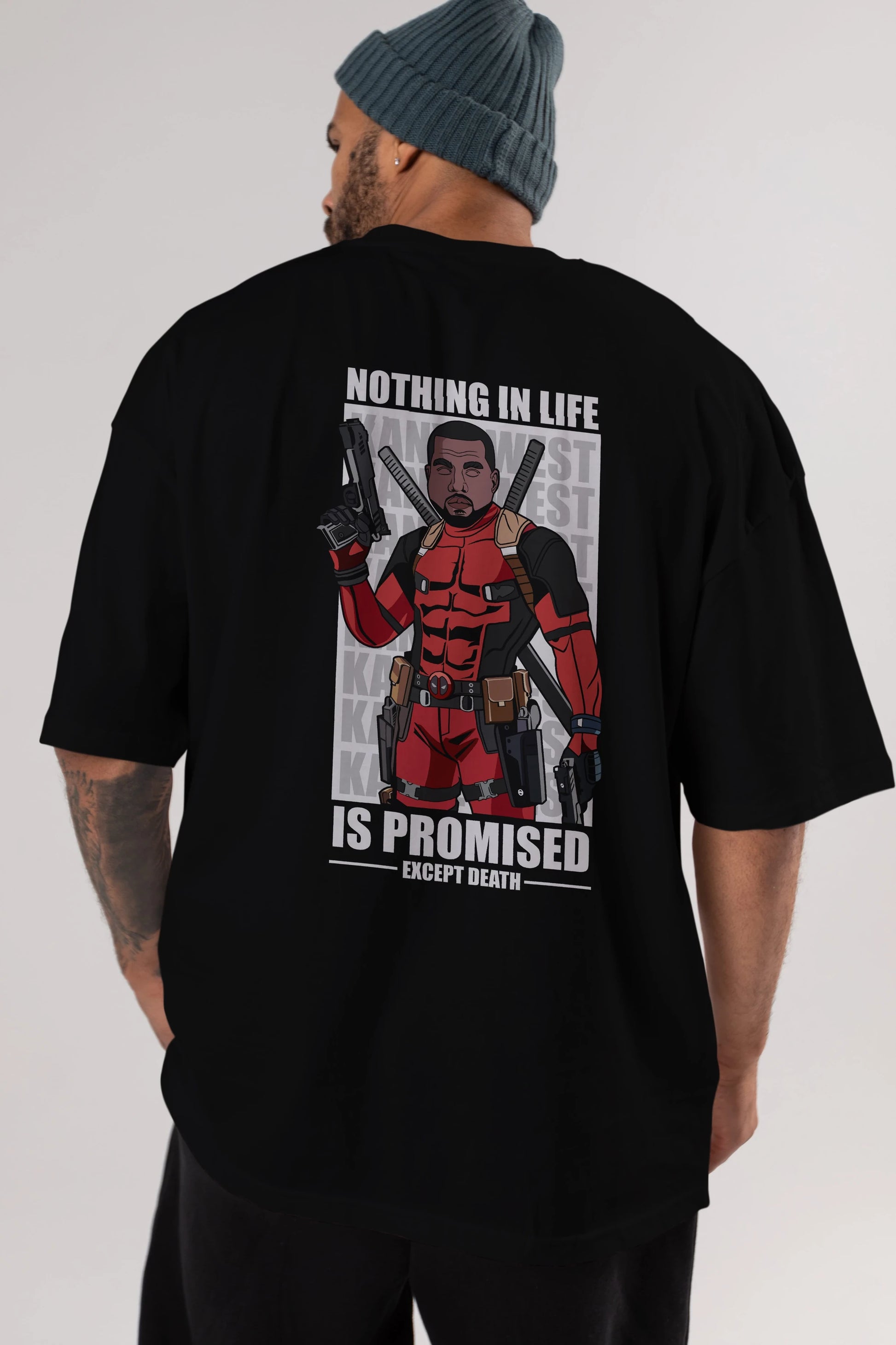 Kanye West Deadpool Arka Baskılı Oversize t-shirt Erkek Kadın Unisex %100 Pamuk tişort