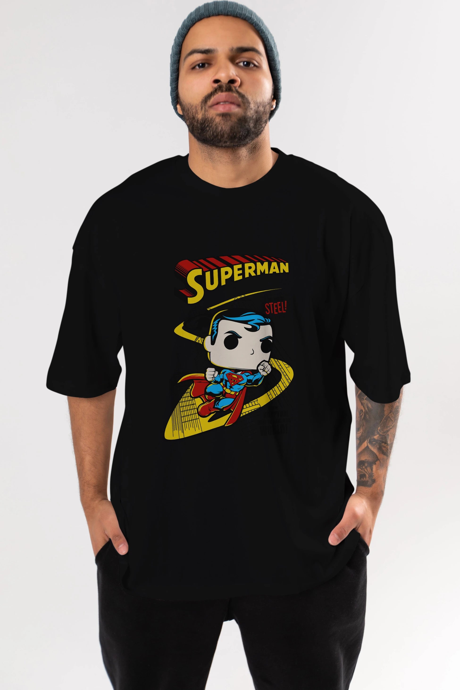 Superman (2) Ön Baskılı Oversize t-shirt Erkek Kadın Unisex %100 Pamuk Bisiklet Yaka tişort